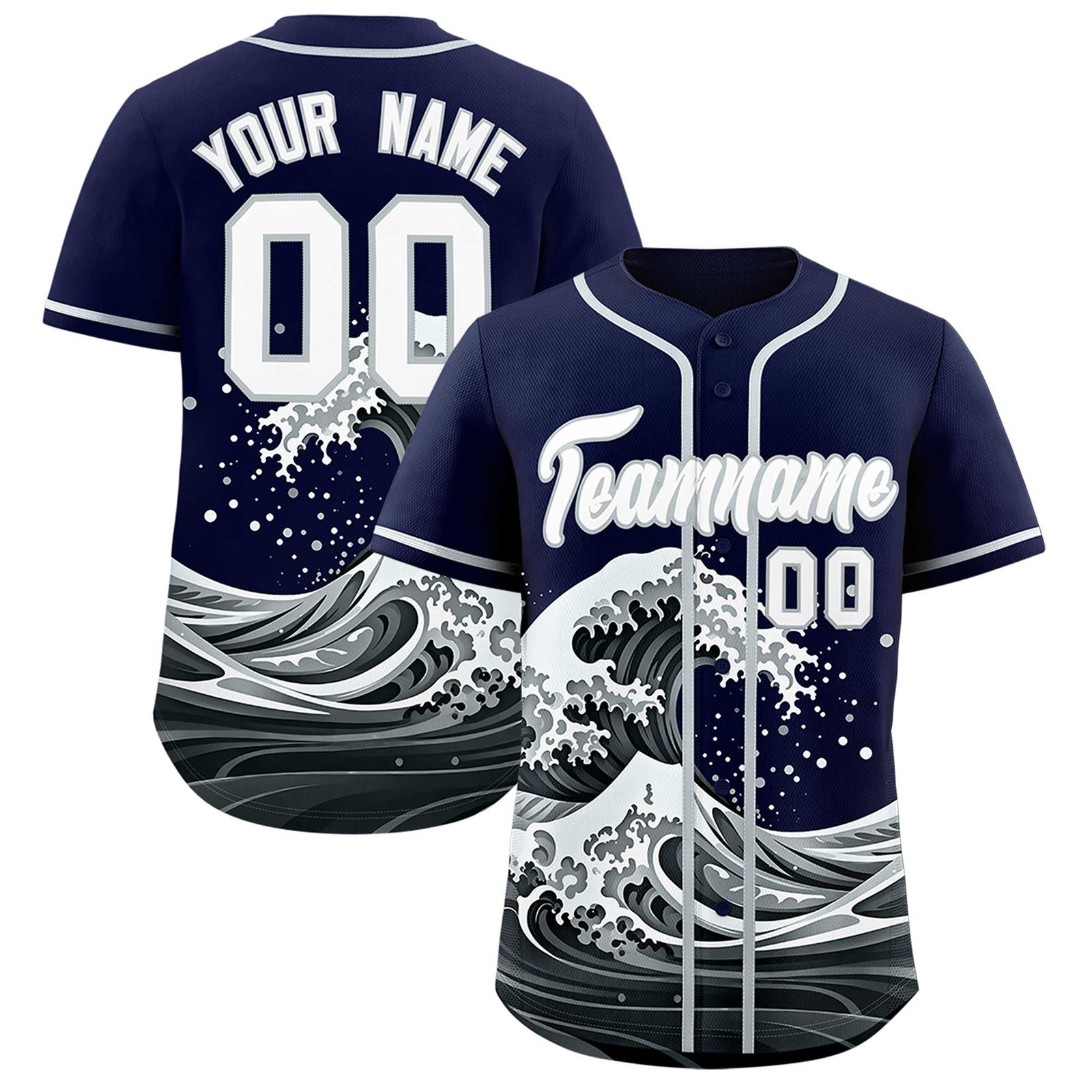 Custom Navy Wave Graffiti Pattern Authentic Baseball Jersey