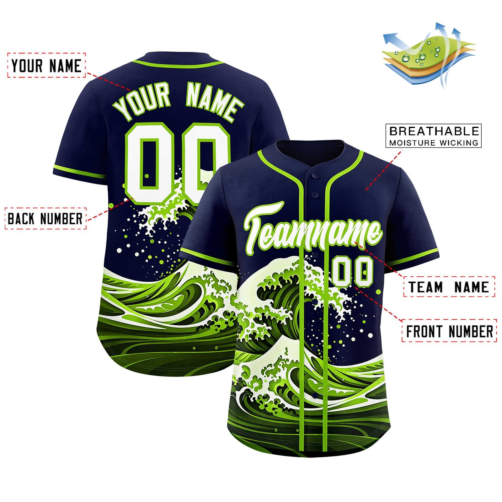 Custom Navy Wave Graffiti Pattern Authentic Baseball Jersey