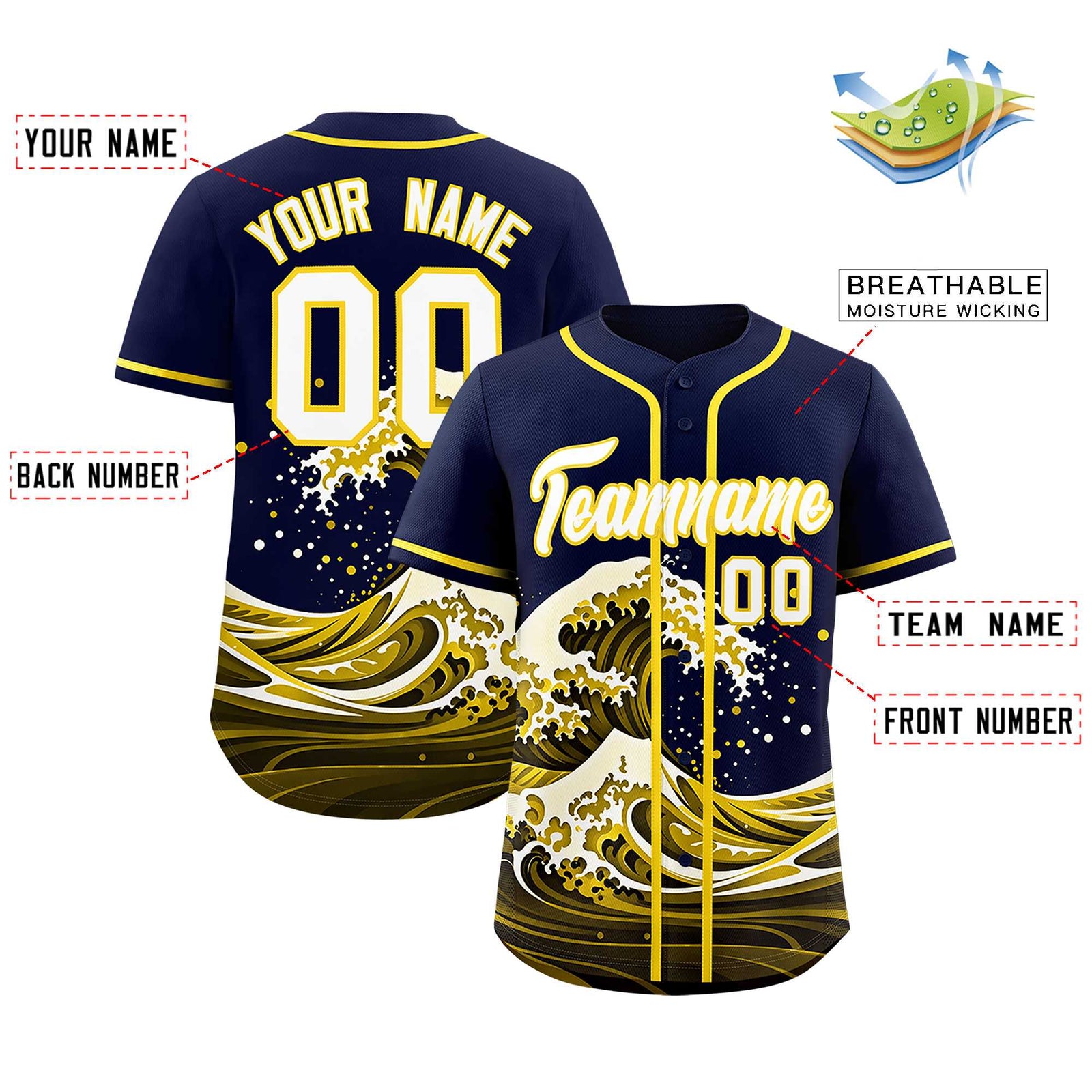 Custom Navy Wave Graffiti Pattern Authentic Baseball Jersey