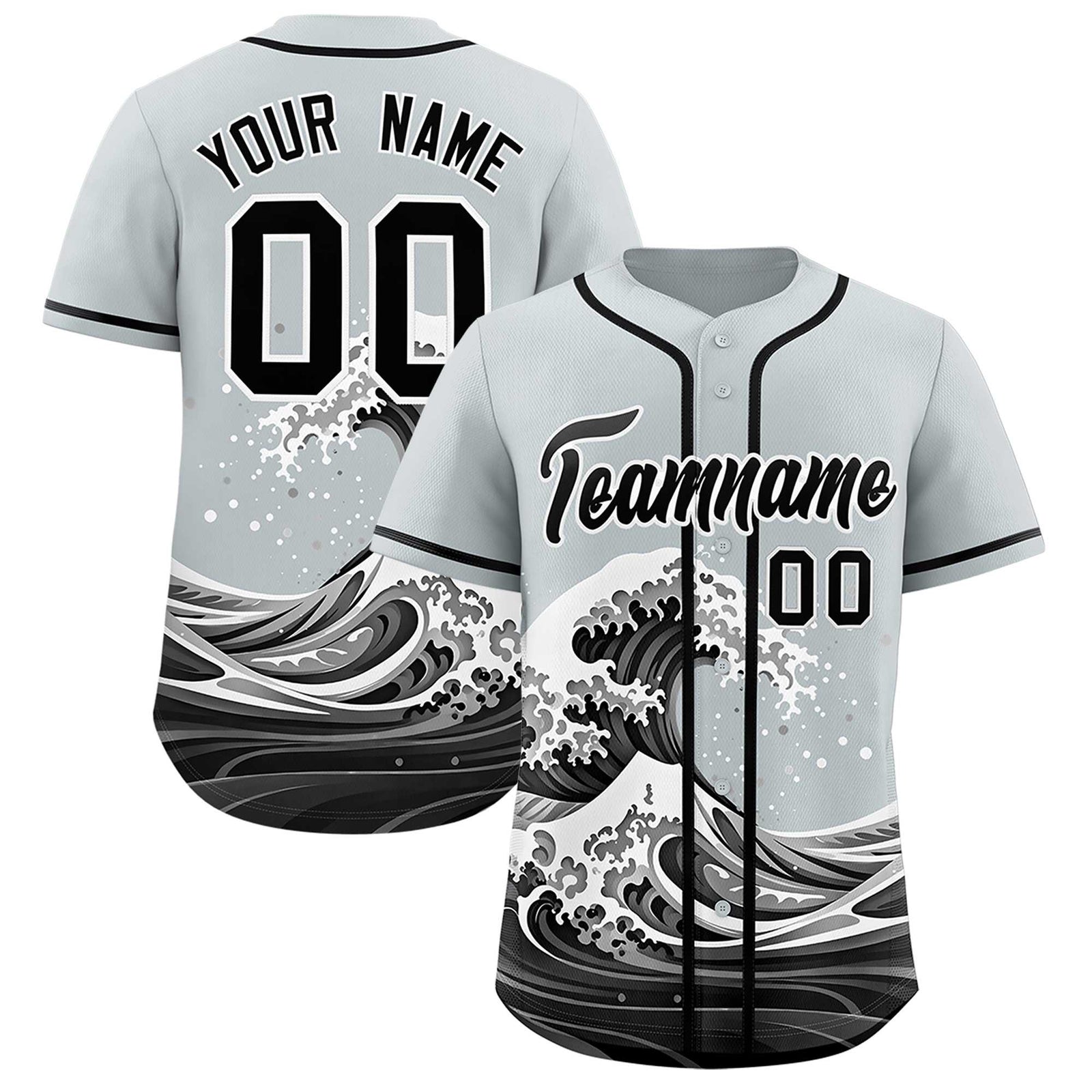 Custom Silver Wave Graffiti Pattern Authentic Baseball Jersey