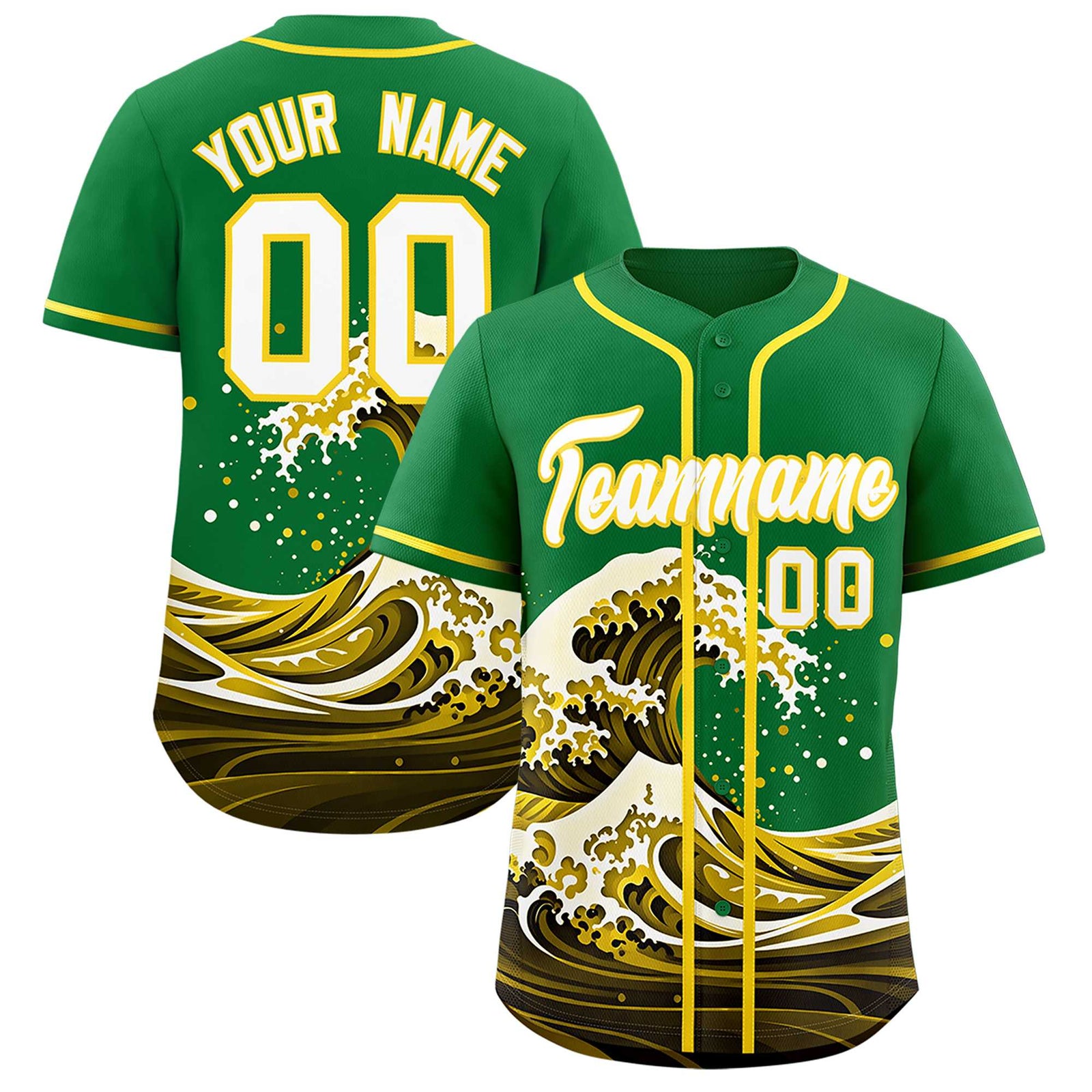 Custom Kelly Green Wave Graffiti Pattern Authentic Baseball Jersey