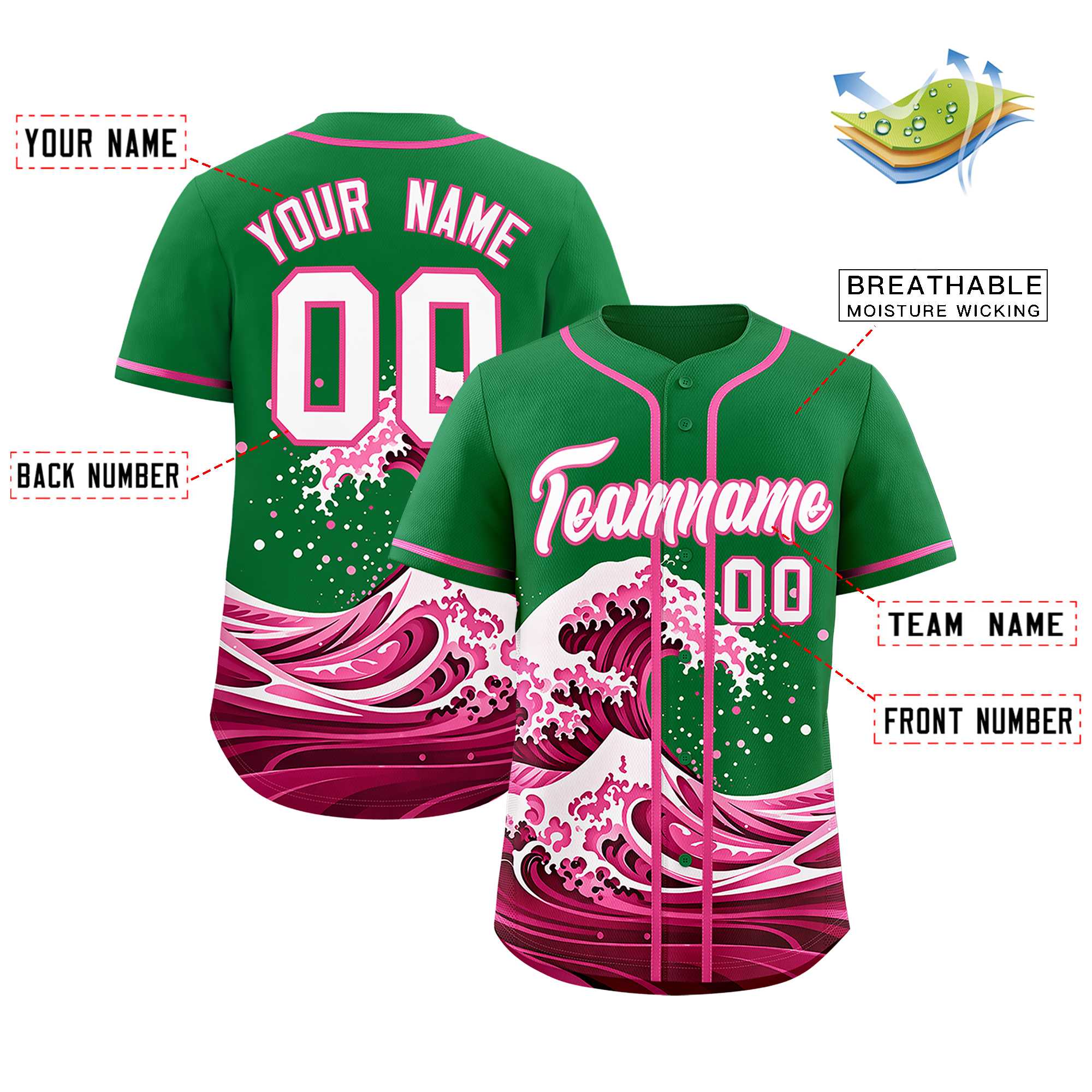 Custom Kelly Green Wave Graffiti Pattern Authentic Baseball Jersey