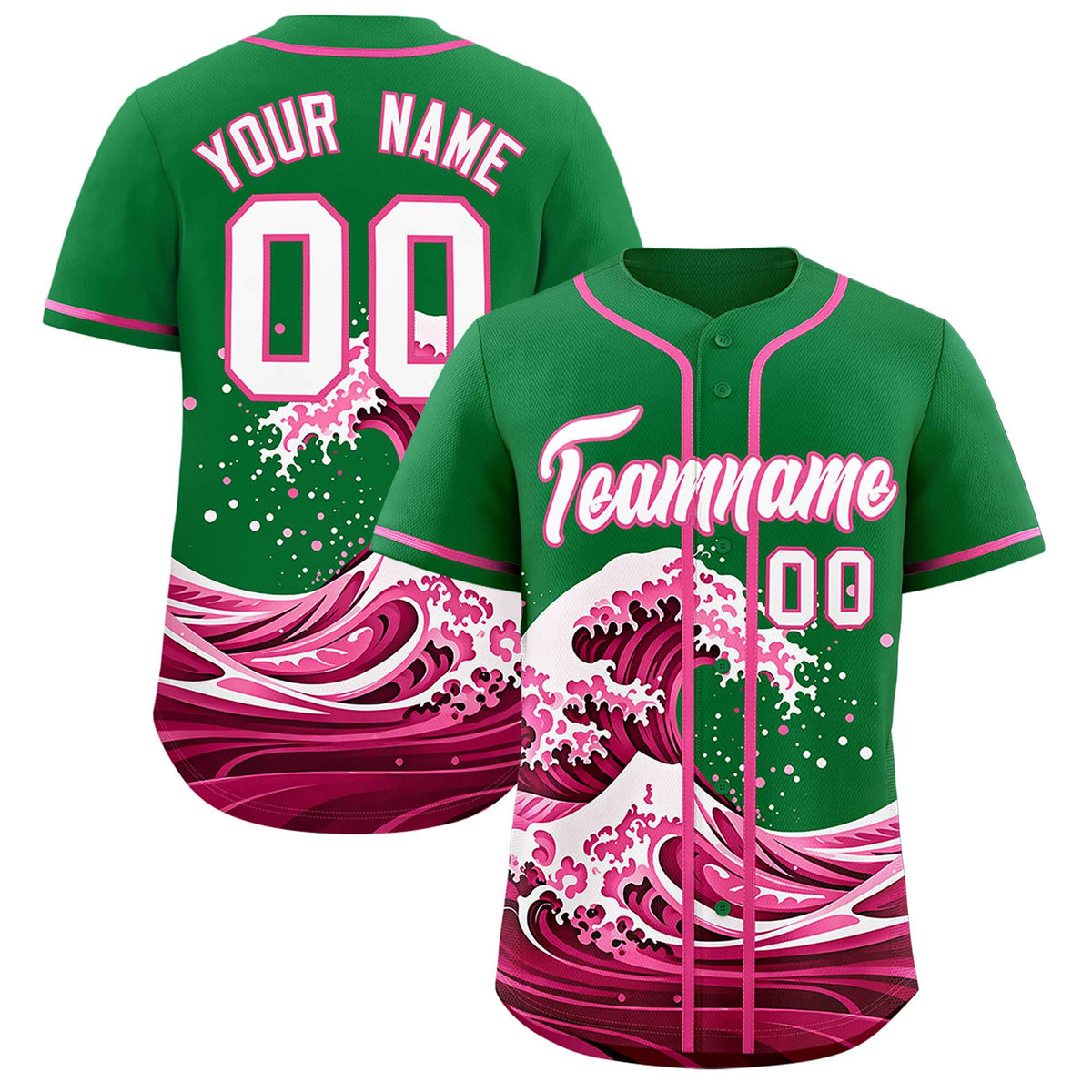 Custom Kelly Green Wave Graffiti Pattern Authentic Baseball Jersey