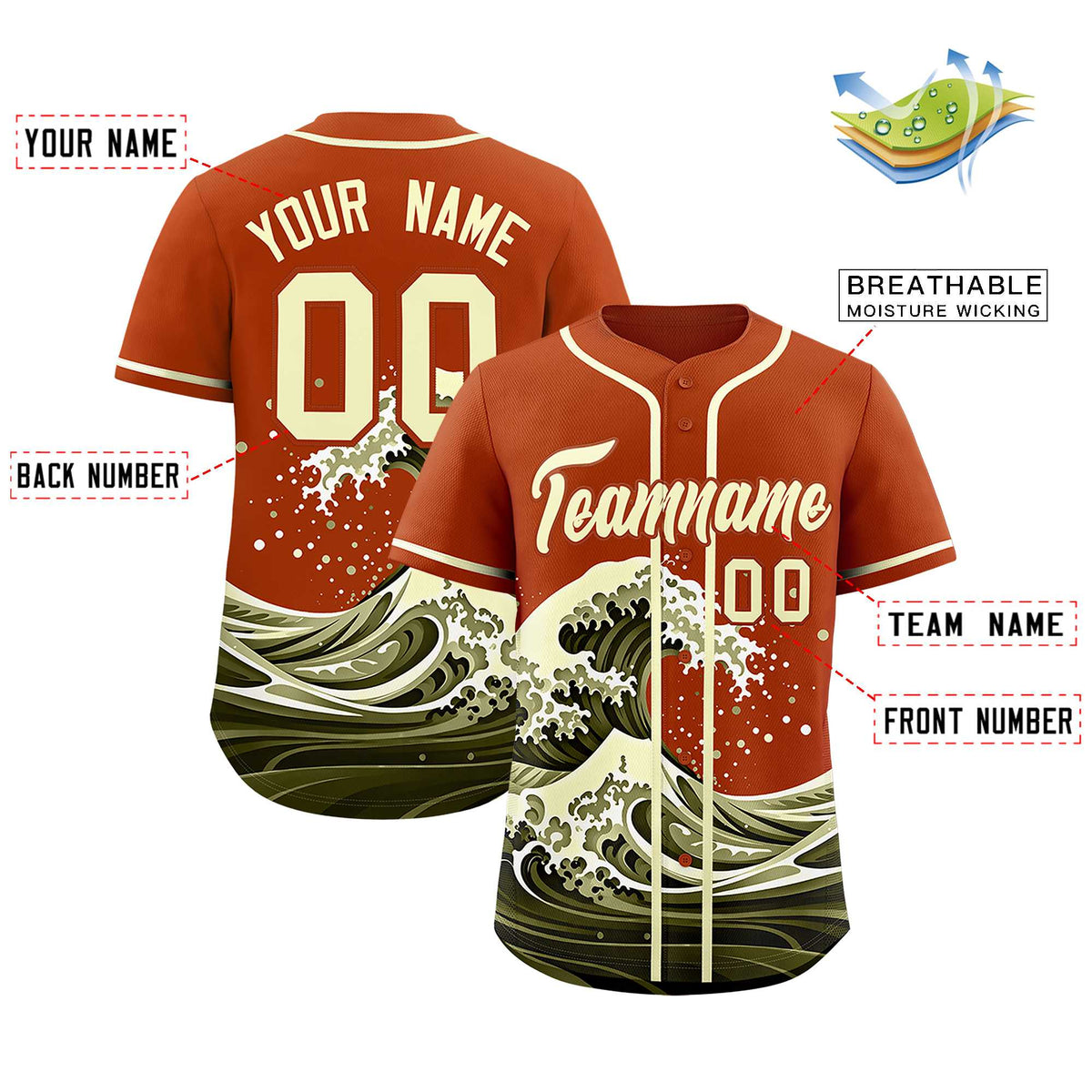 Custom Texas Orange Wave Graffiti Pattern Authentic Baseball Jersey