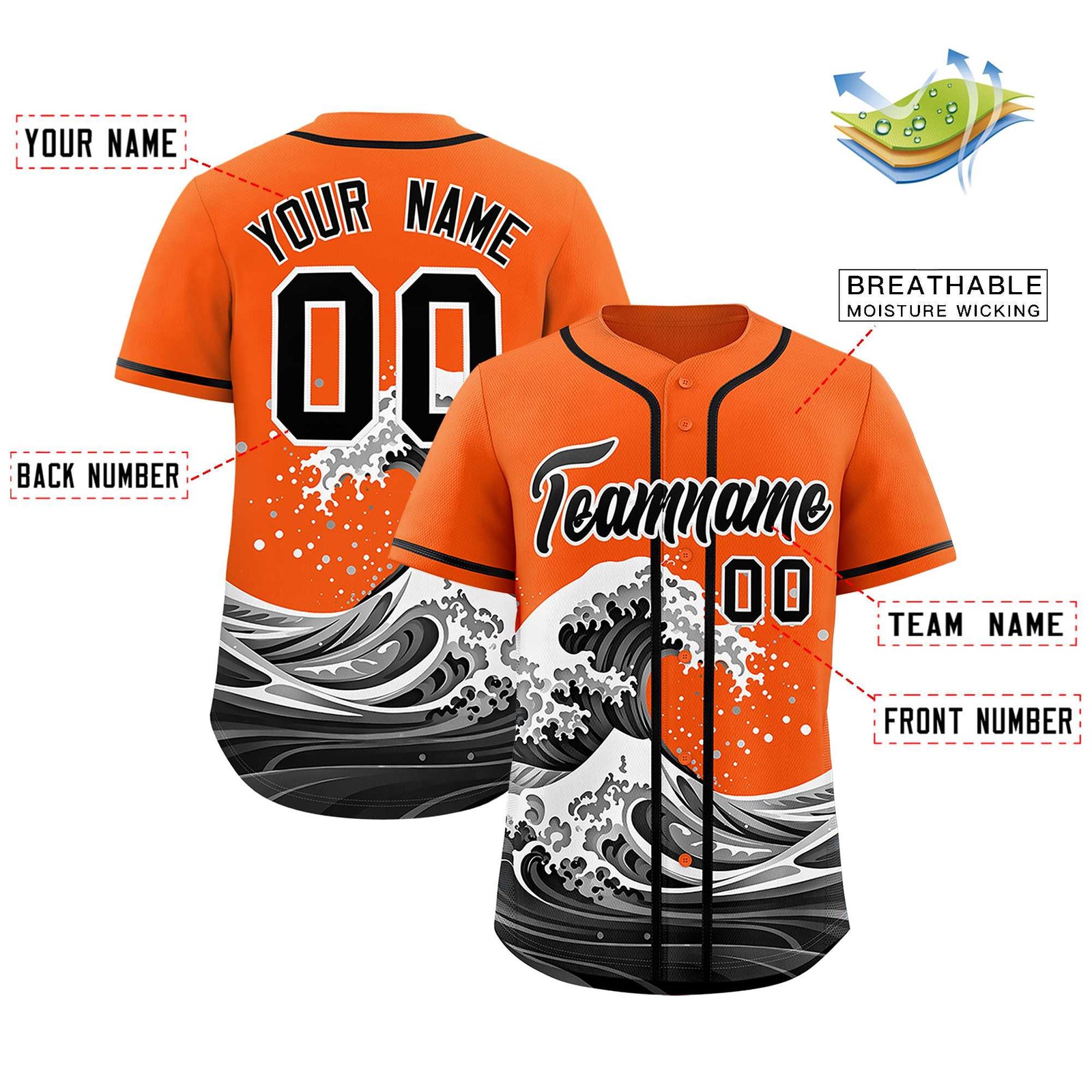 Custom Orange Wave Graffiti Pattern Authentic Baseball Jersey