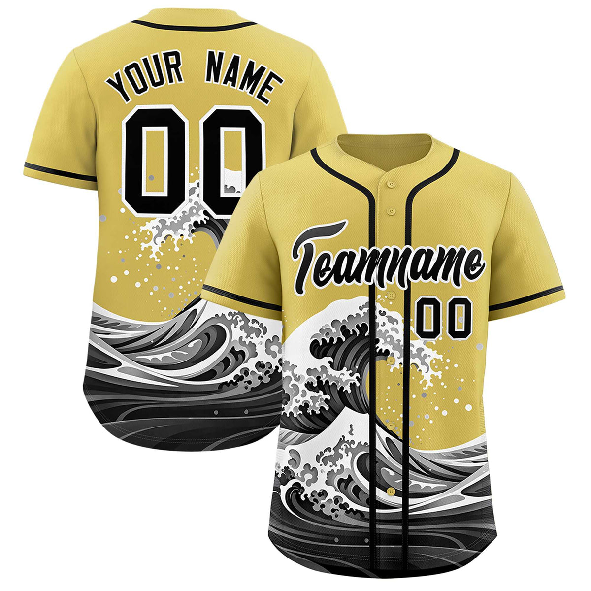 Custom Old Gold Wave Graffiti Pattern Authentic Baseball Jersey