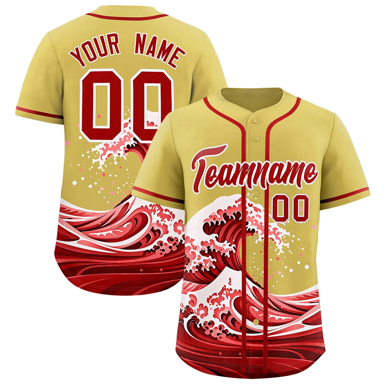 Custom Old Gold Wave Graffiti Pattern Authentic Baseball Jersey