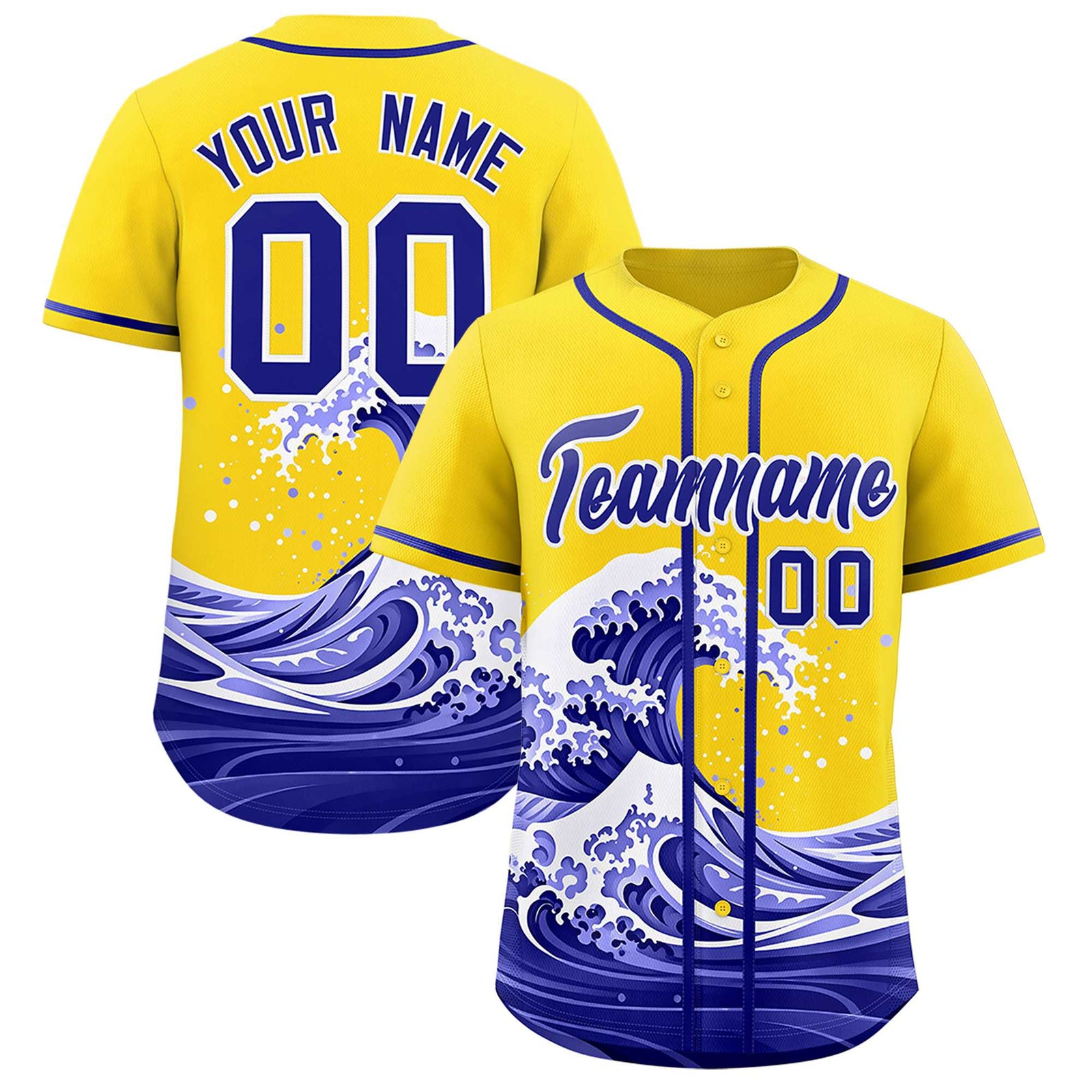 Custom Gold Wave Graffiti Pattern Authentic Baseball Jersey
