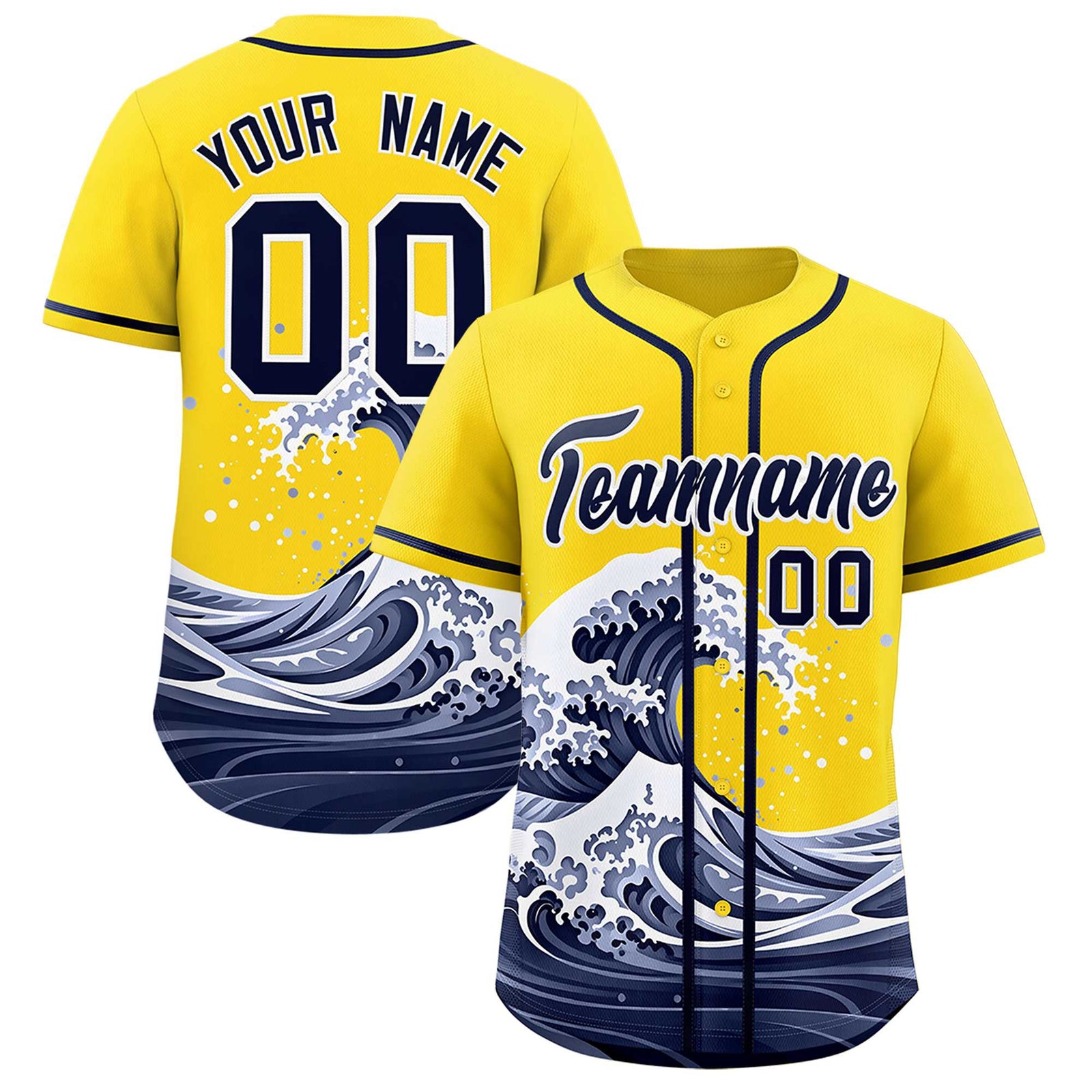 Custom Gold Wave Graffiti Pattern Authentic Baseball Jersey
