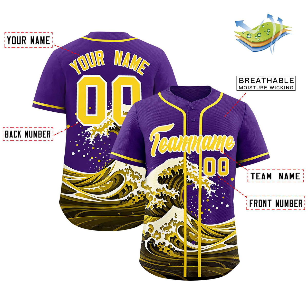 Custom Purple Wave Graffiti Pattern Authentic Baseball Jersey