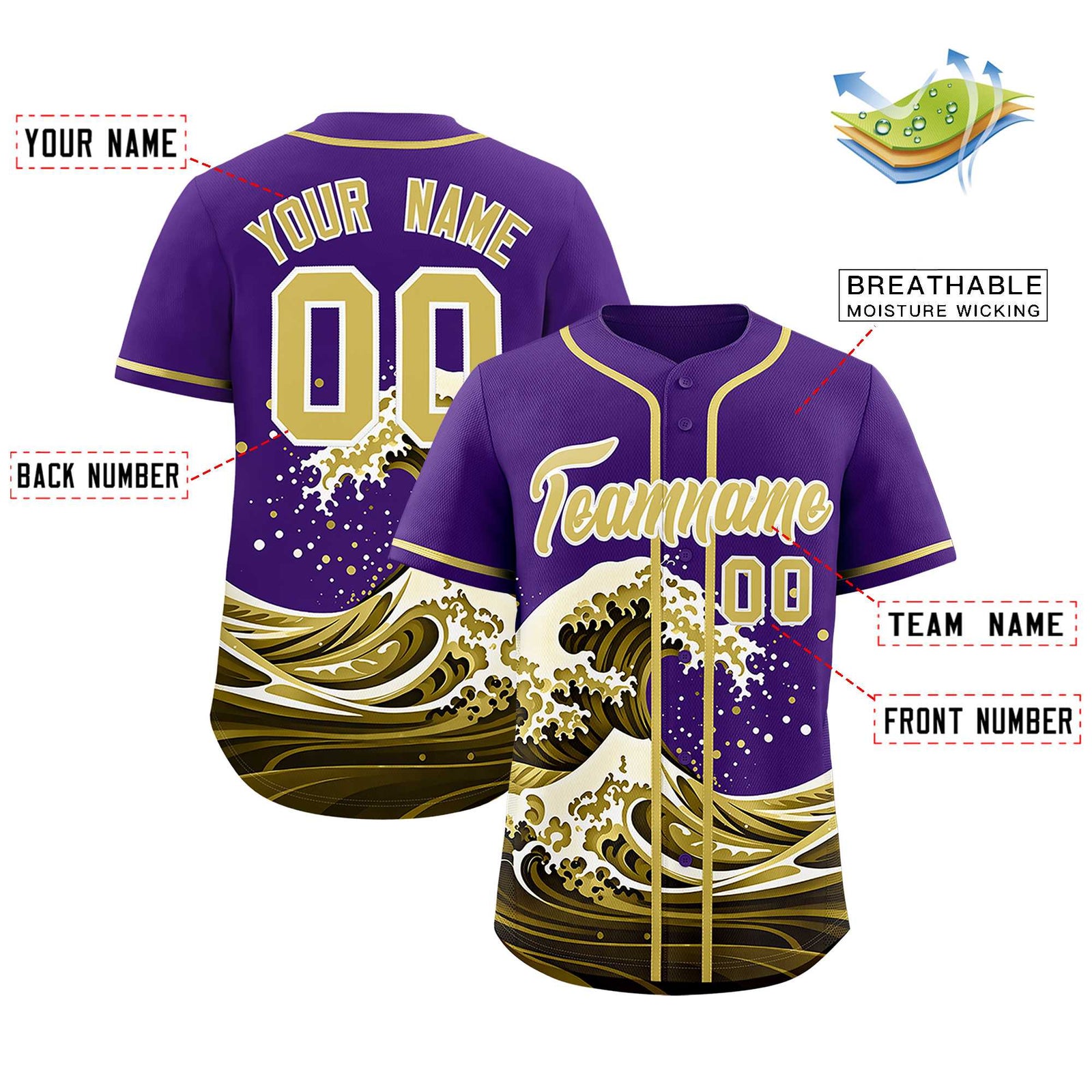Custom Purple Wave Graffiti Pattern Authentic Baseball Jersey