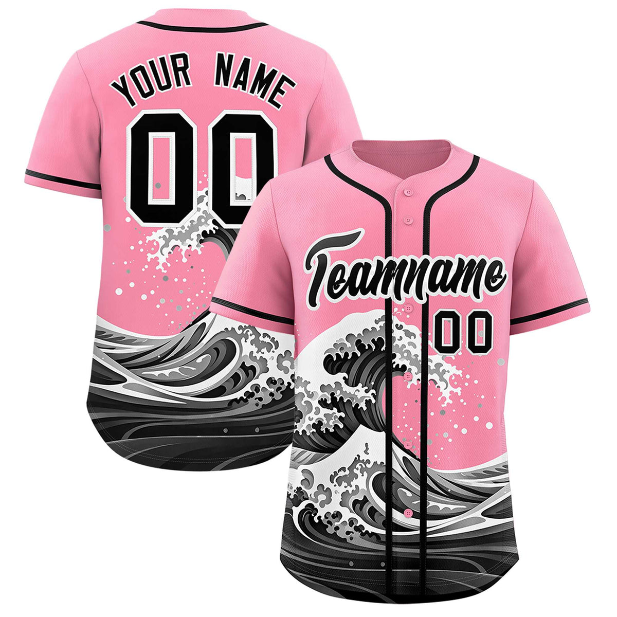 Custom Light Pink Wave Graffiti Pattern Authentic Baseball Jersey