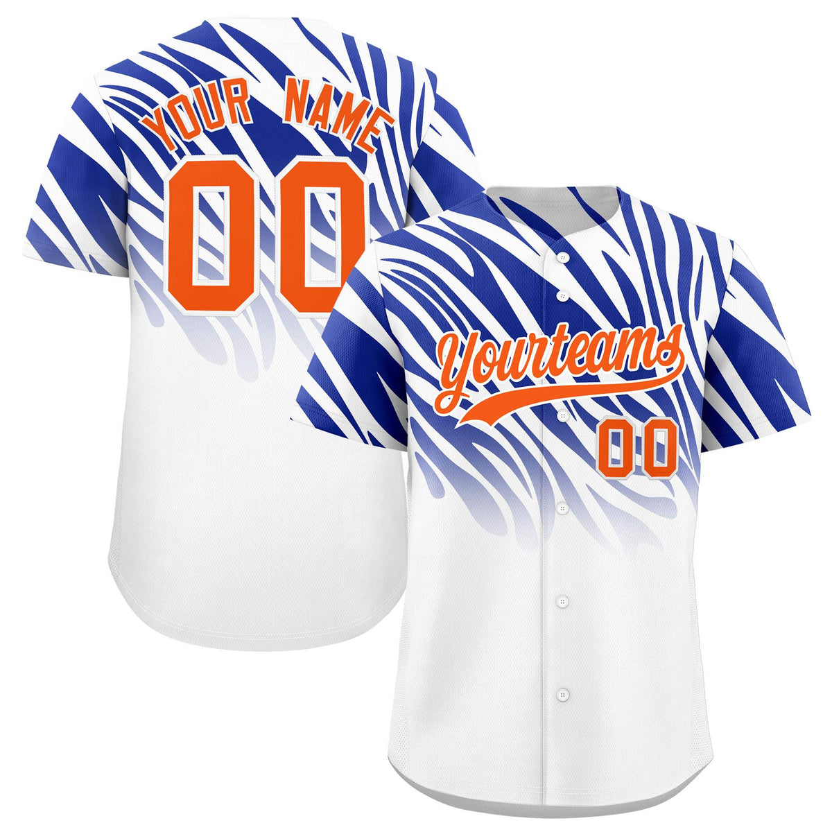 Custom Royal White Tiger Stripe Gradient Animal Print Personalized Team Shirt Baseball Jersey