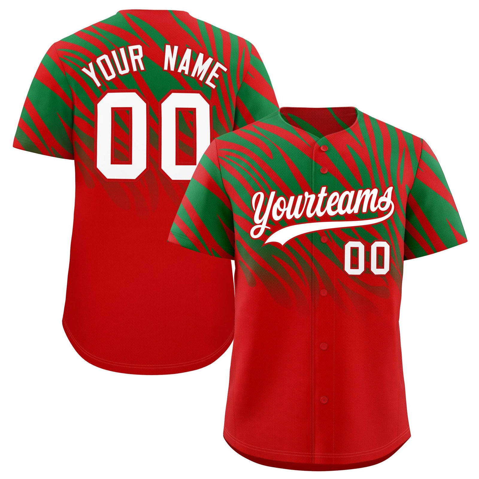 Custom Kelly Green Red Tiger Stripe Gradient Animal Print Personalized Team Shirt Baseball Jersey