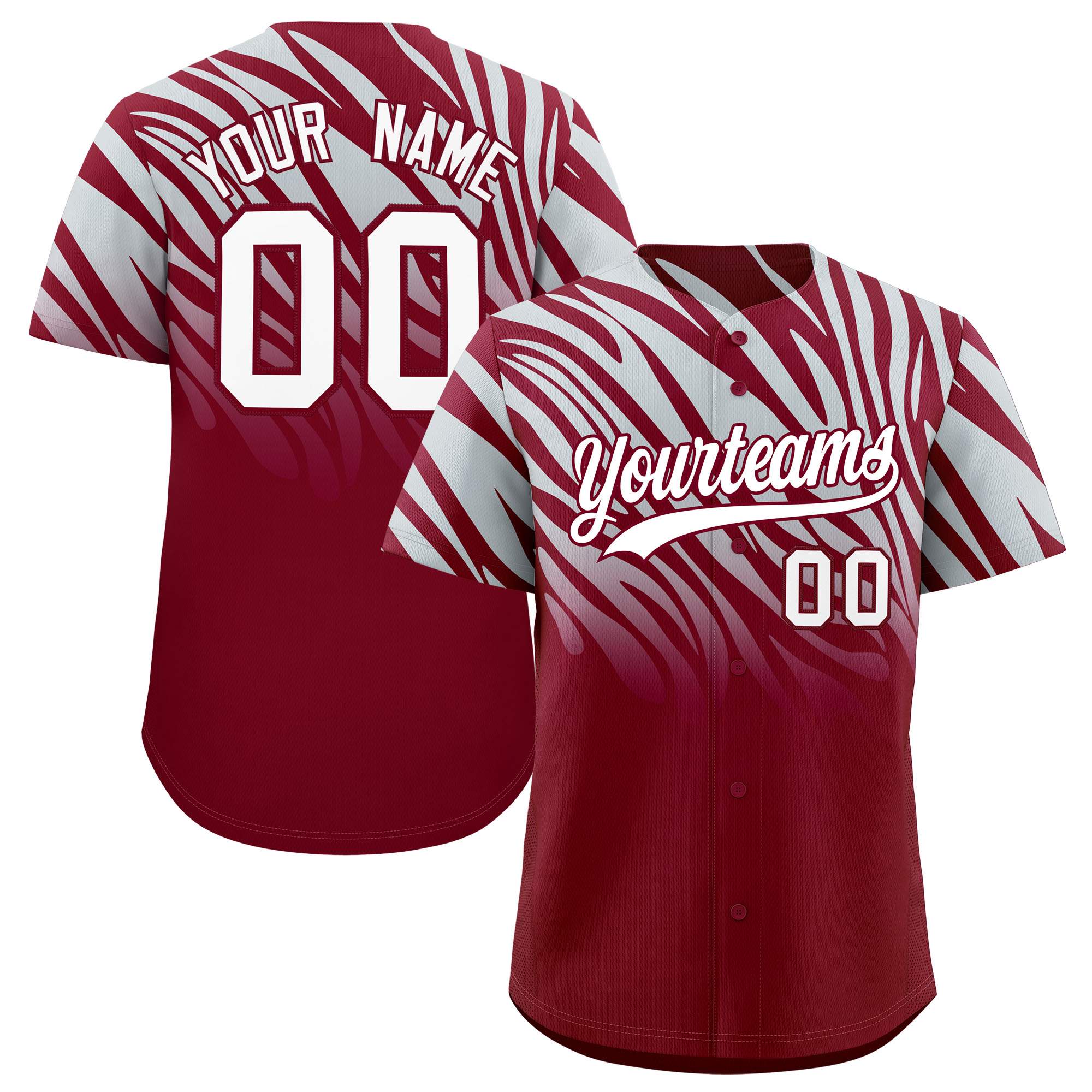 Custom Crimson Silver Tiger Stripe Gradient Animal Print Personalized Team Shirt Baseball Jersey