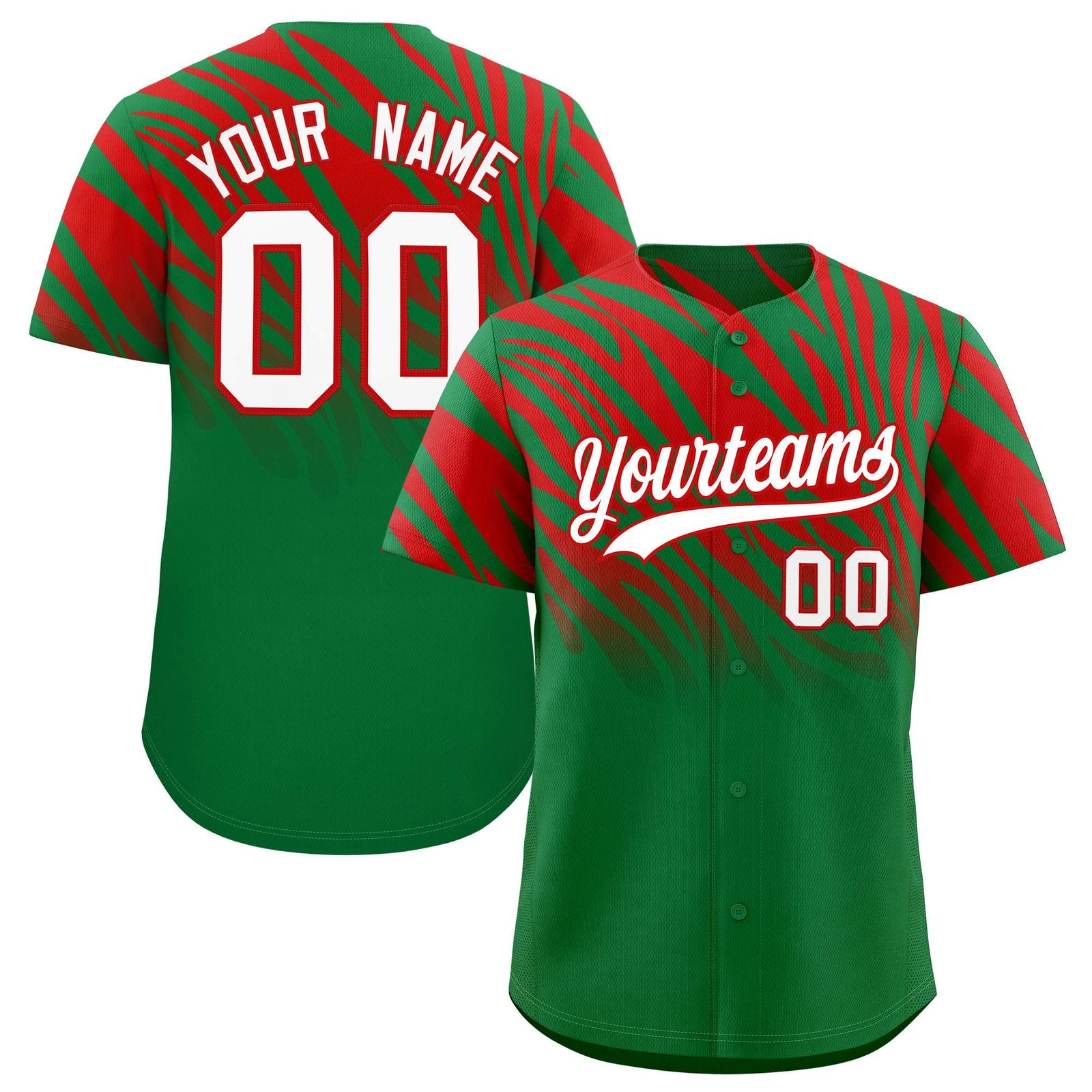 Custom Kelly Green Red Tiger Stripe Gradient Animal Print Personalized Team Shirt Baseball Jersey