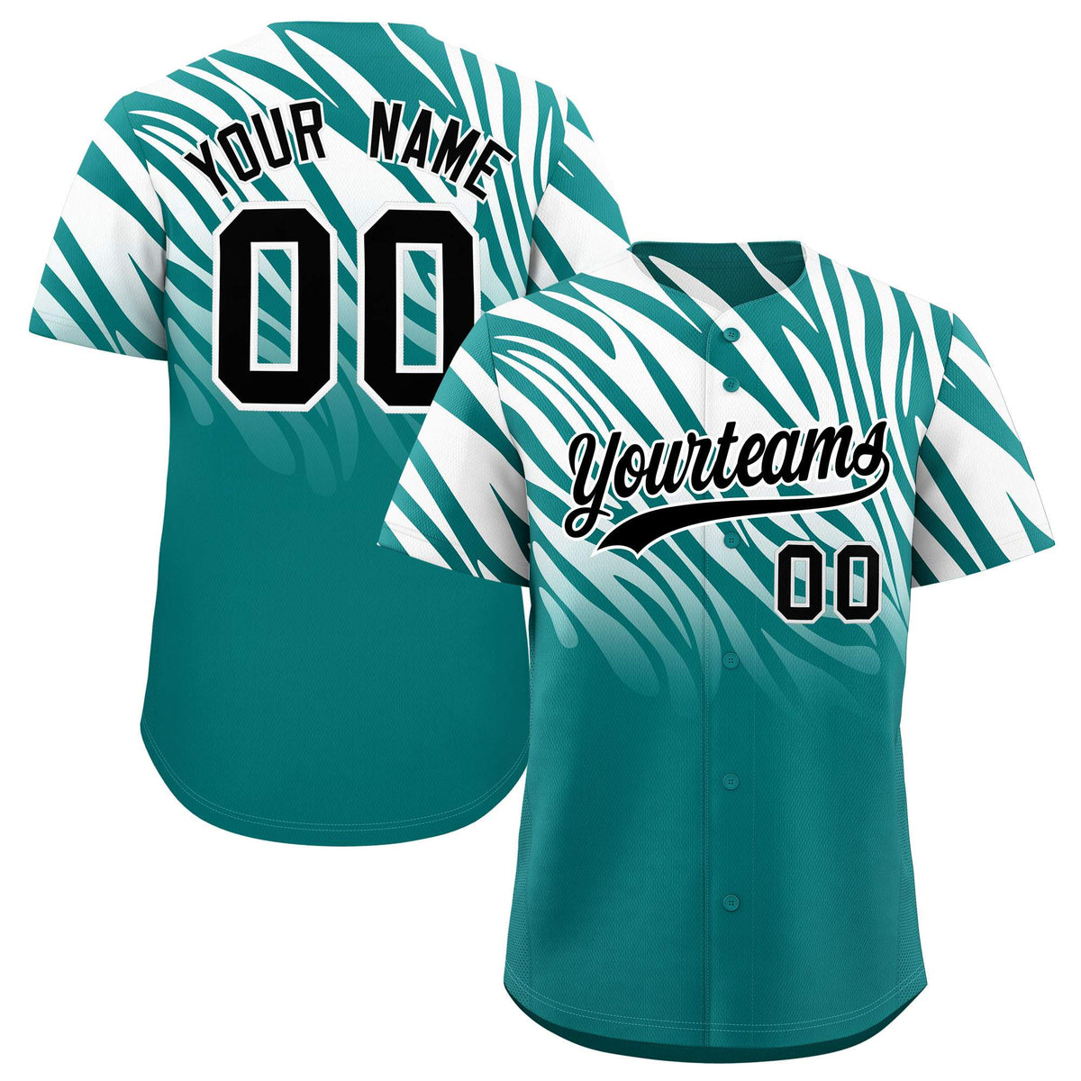 Custom Aqua White Tiger Stripe Gradient Animal Print Personalized Team Shirt Baseball Jersey