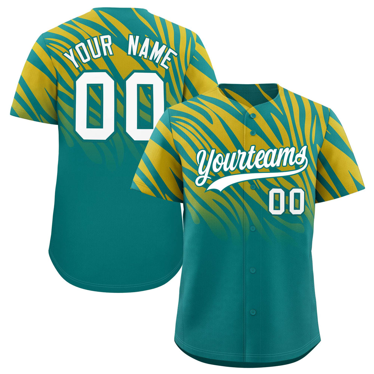 Custom Aqua Old Gold Tiger Stripe Gradient Animal Print Personalized Team Shirt Baseball Jersey