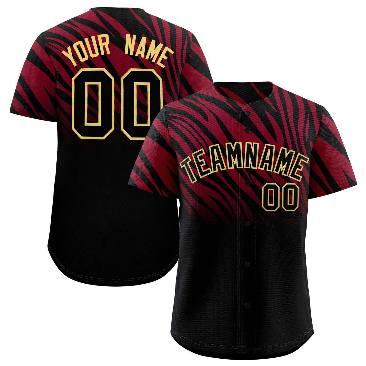 Custom Crimson Black Tiger Stripe Gradient Animal Print Personalized Team Shirt Baseball Jersey