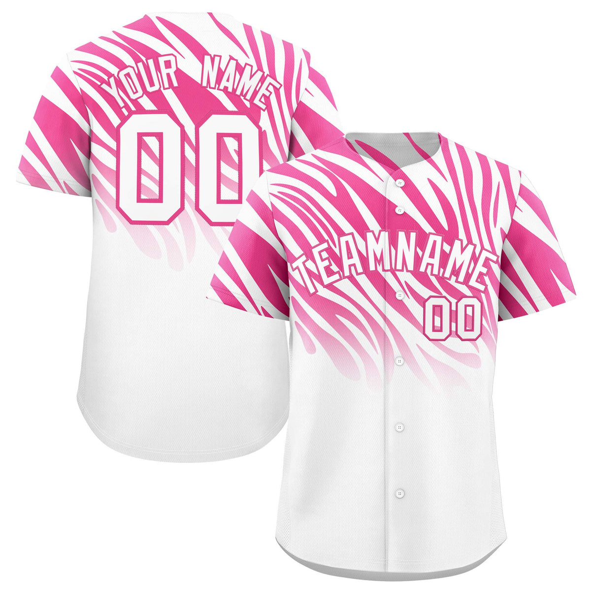 Custom Pink White Tiger Stripe Gradient Animal Print Personalized Team Shirt Baseball Jersey