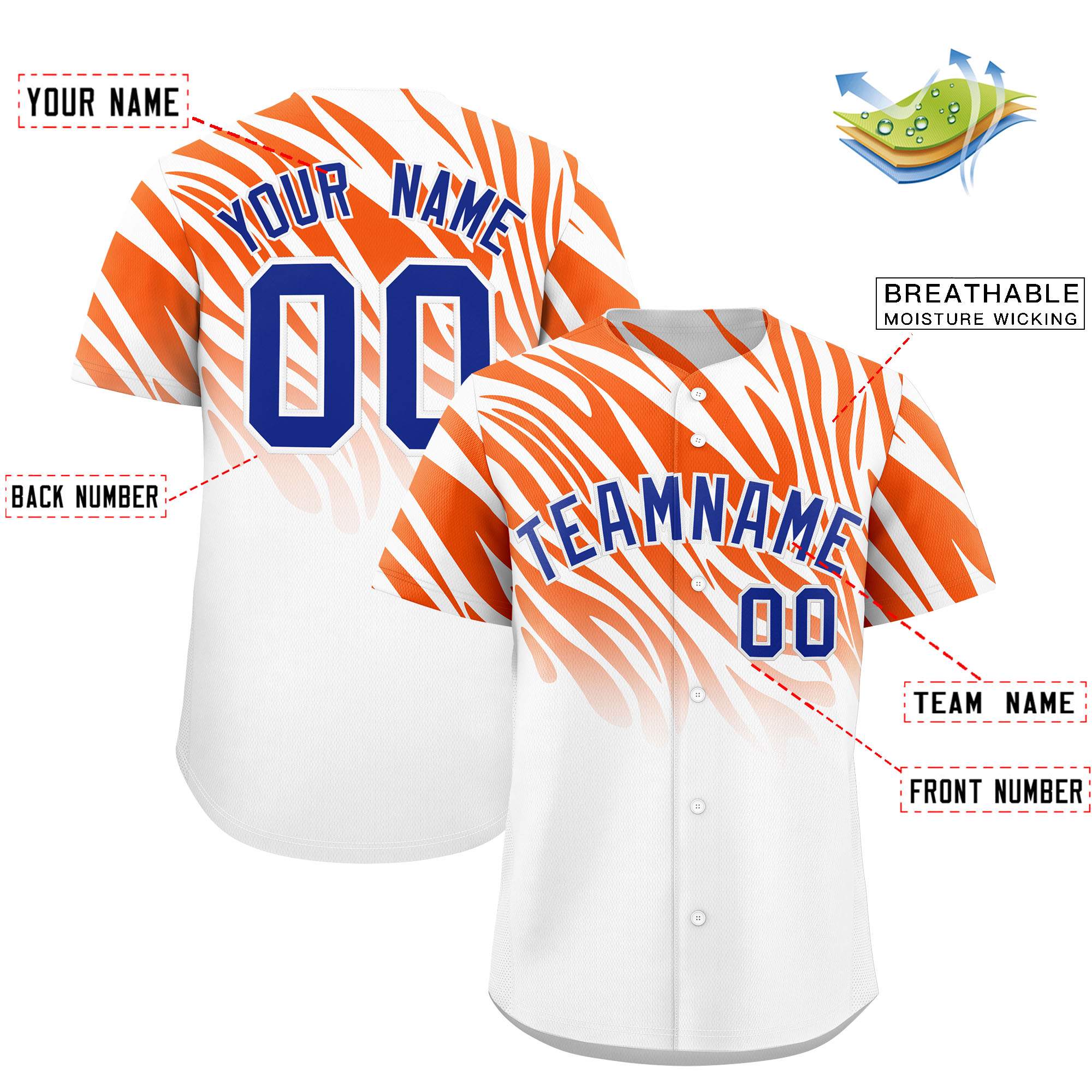 Custom Orange White Tiger Stripe Gradient Animal Print Personalized Team Shirt Baseball Jersey