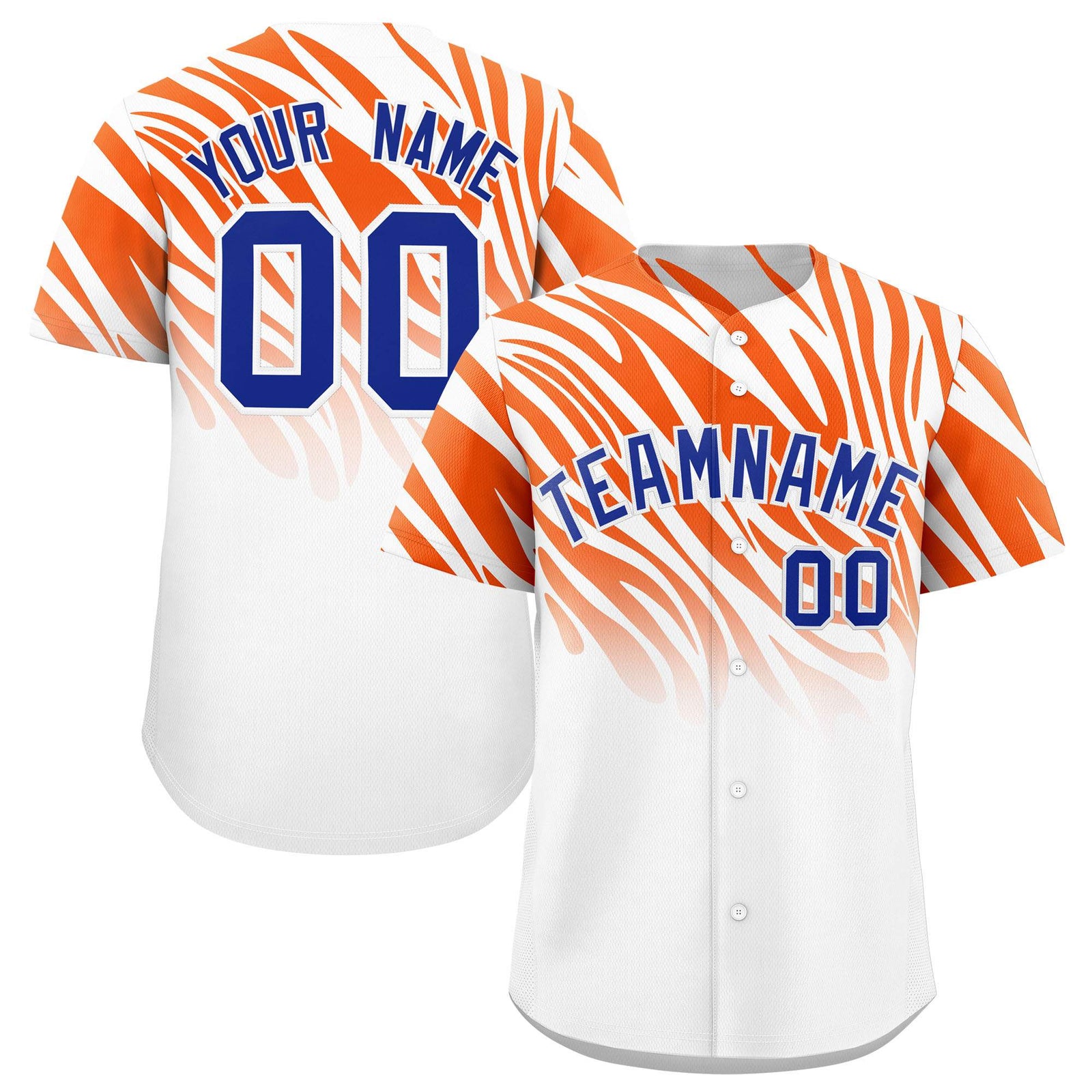 Custom Orange White Tiger Stripe Gradient Animal Print Personalized Team Shirt Baseball Jersey
