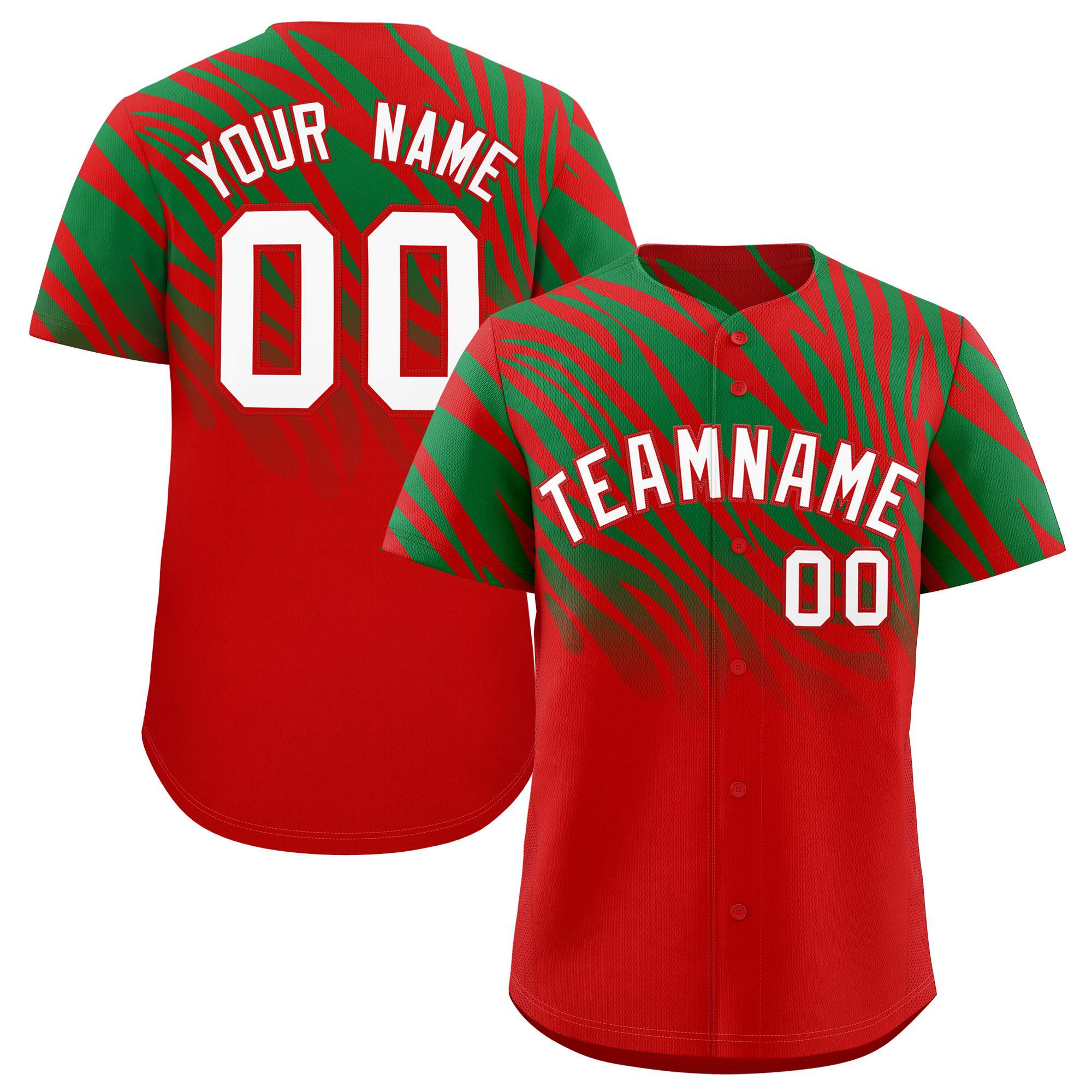 Custom Kelly Green Red Tiger Stripe Gradient Animal Print Personalized Team Shirt Baseball Jersey