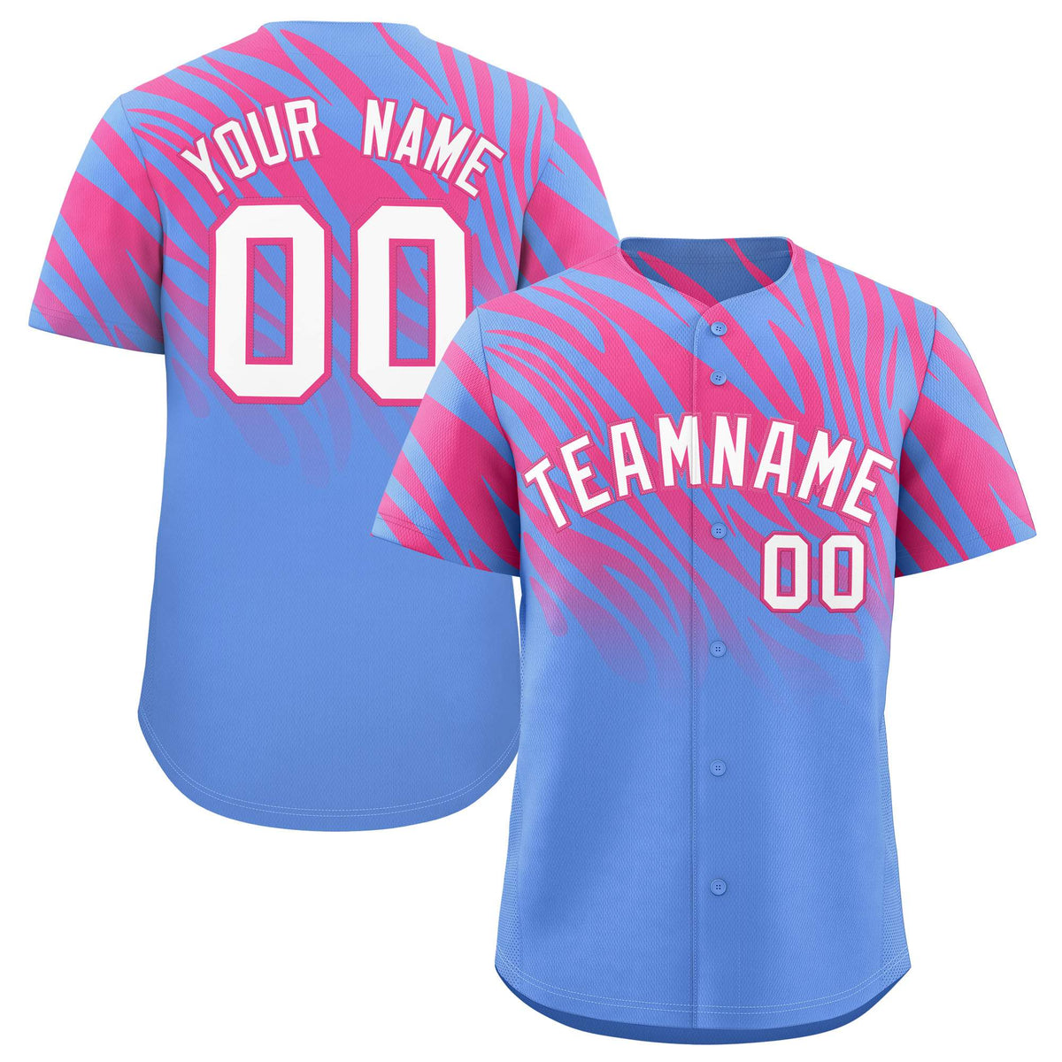 Custom Pink Light Blue Tiger Stripe Gradient Animal Print Personalized Team Shirt Baseball Jersey