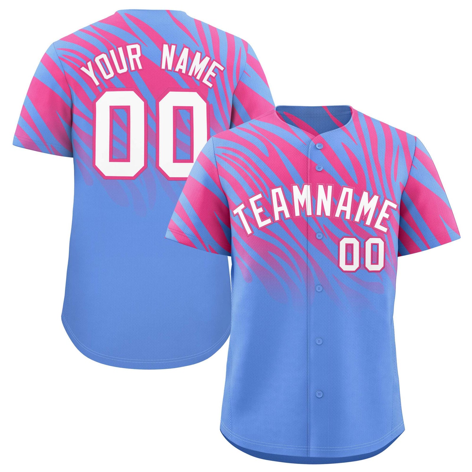 Custom Pink Light Blue Tiger Stripe Gradient Animal Print Personalized Team Shirt Baseball Jersey