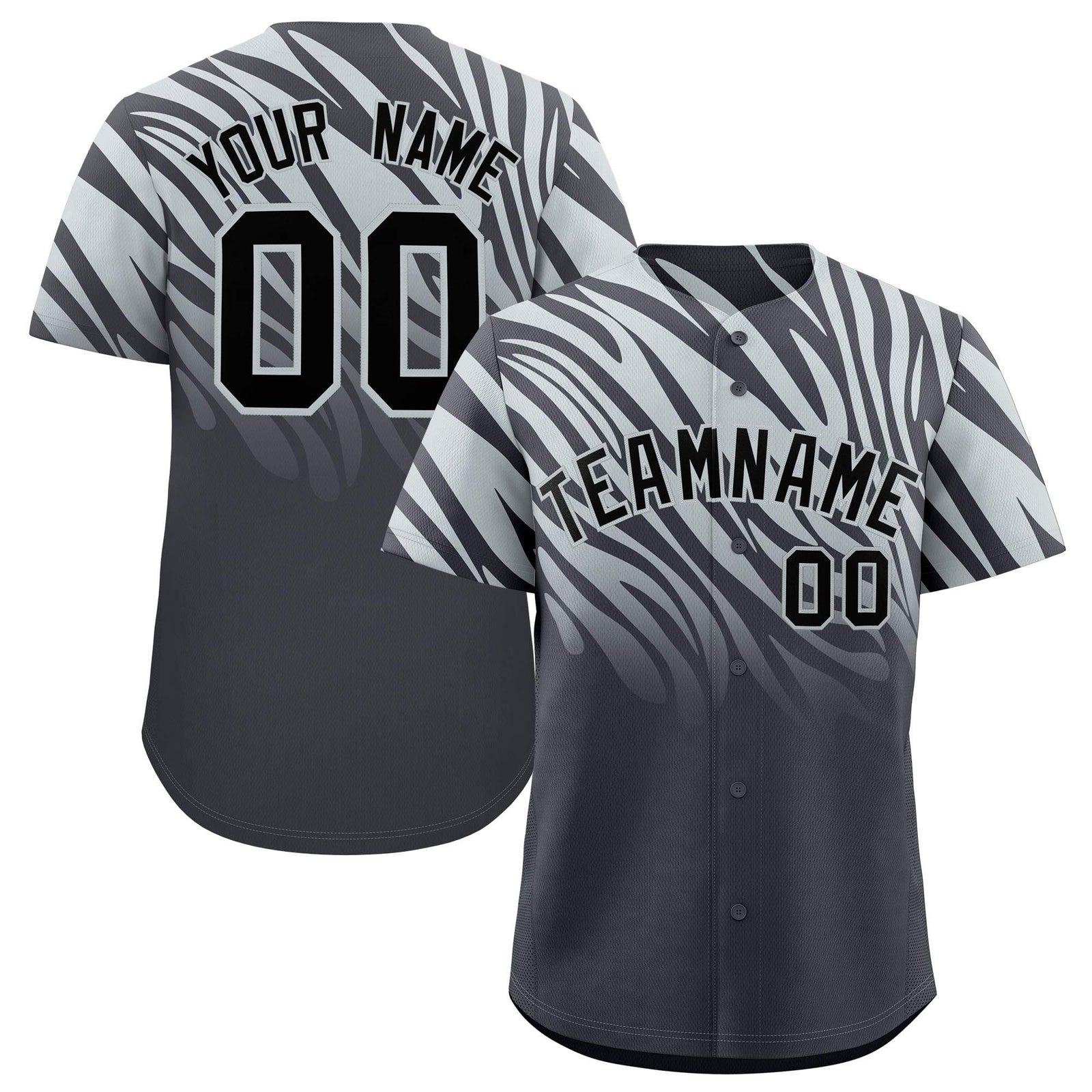Custom Gray Silver Tiger Stripe Gradient Animal Print Personalized Team Shirt Baseball Jersey
