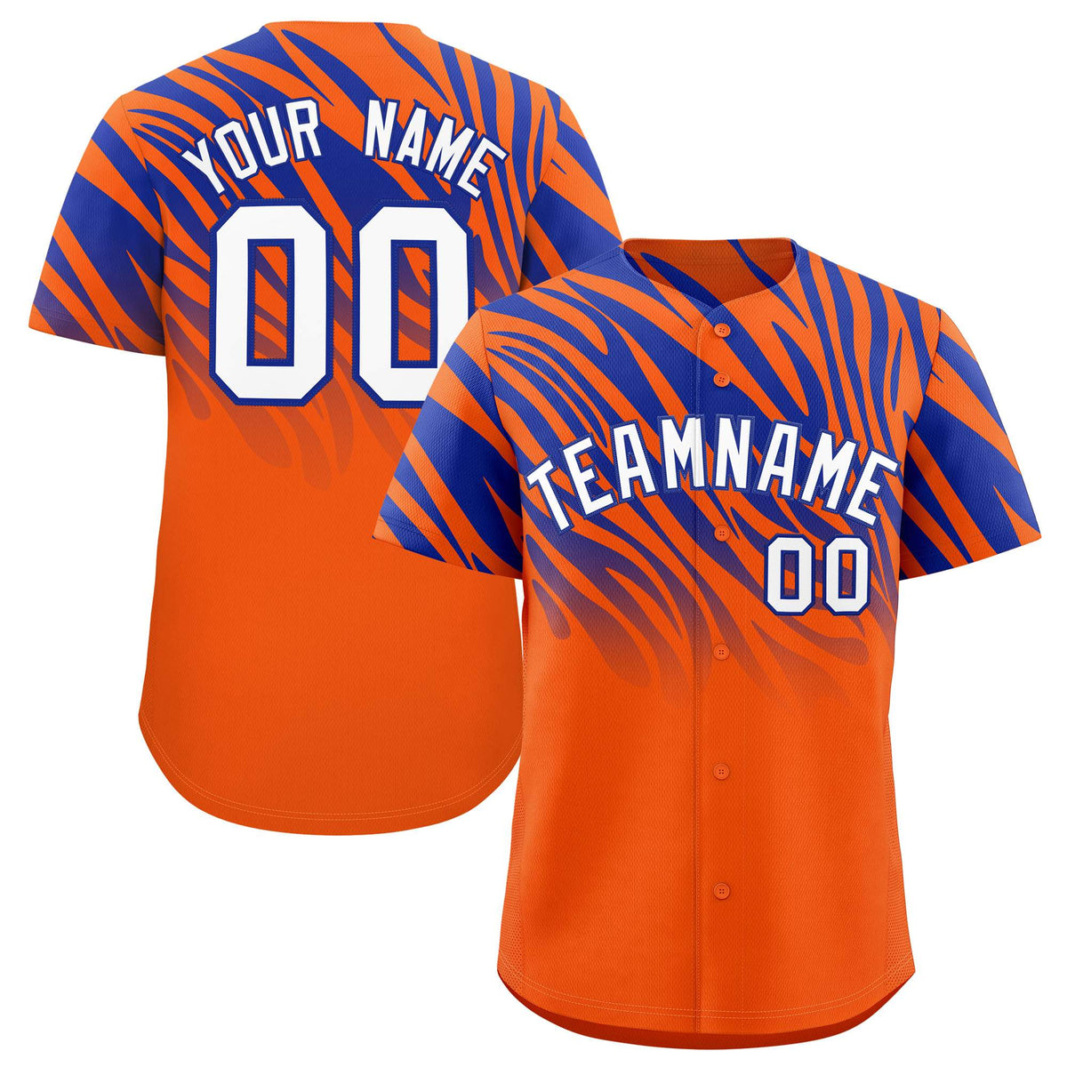 Custom Orange Royal Tiger Stripe Gradient Animal Print Personalized Team Shirt Baseball Jersey