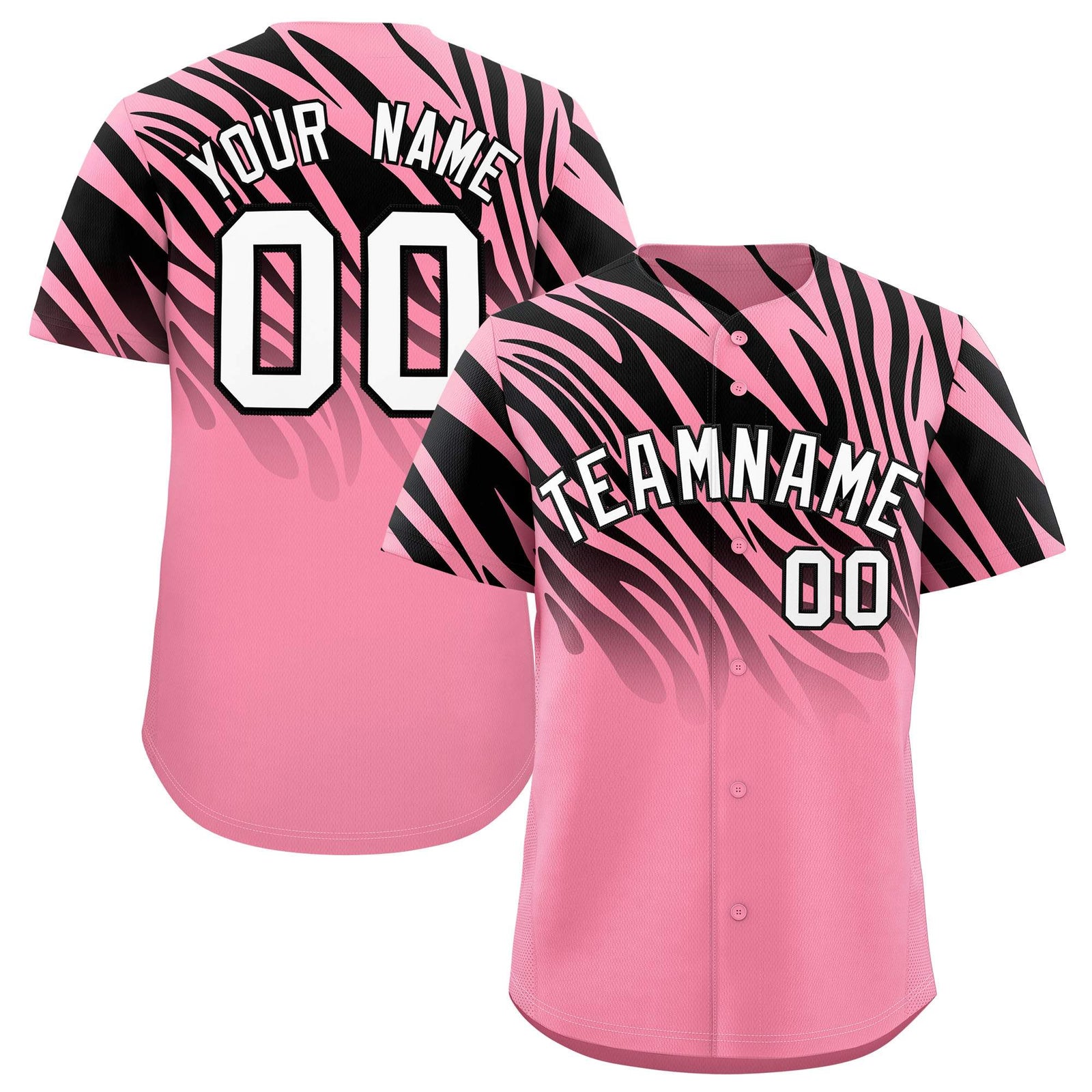 Custom Light Pink Black Tiger Stripe Gradient Animal Print Personalized Team Shirt Baseball Jersey