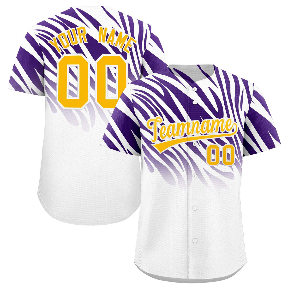 Custom Purple White Tiger Stripe Gradient Animal Print Personalized Team Shirt Baseball Jersey