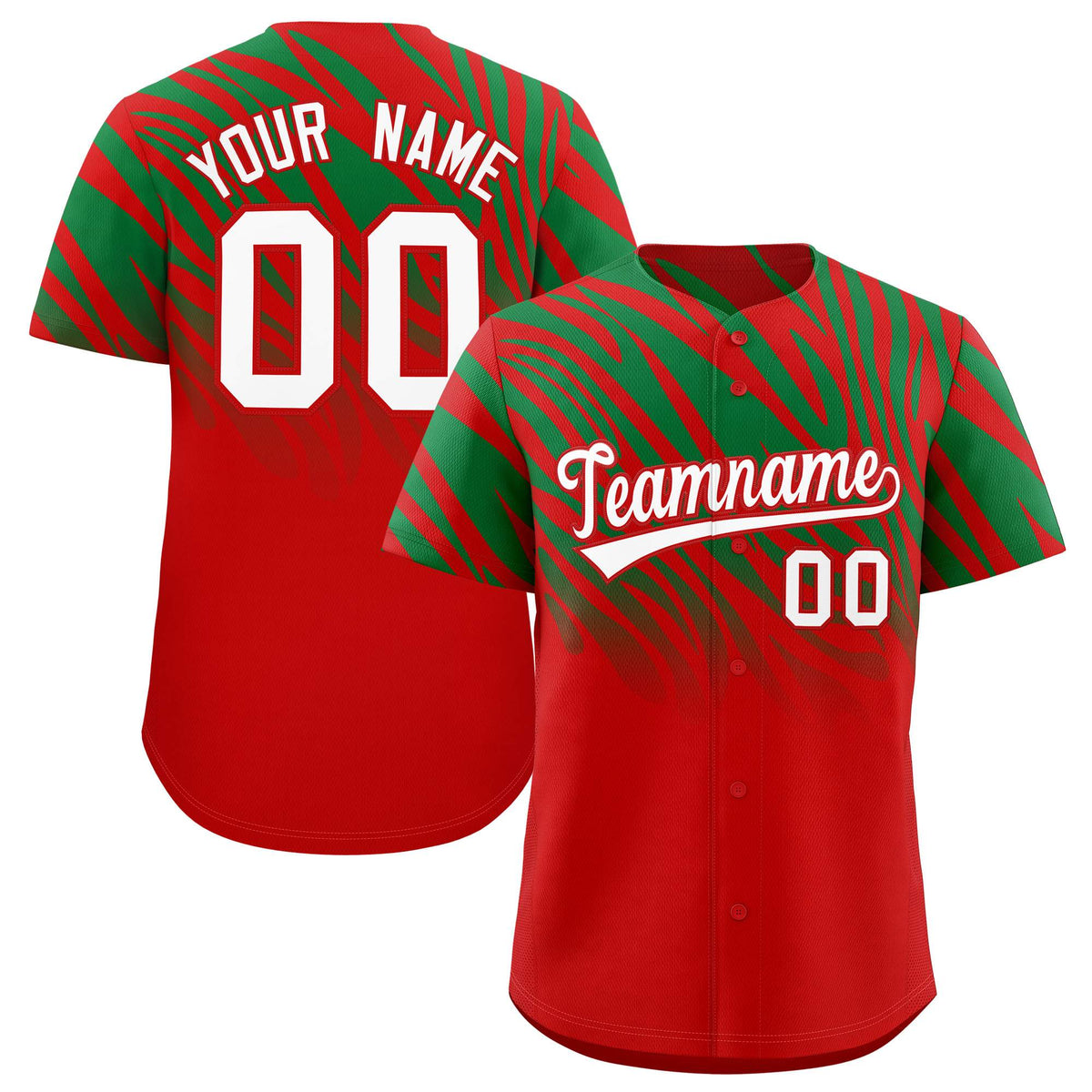 Custom Kelly Green Red Tiger Stripe Gradient Animal Print Personalized Team Shirt Baseball Jersey