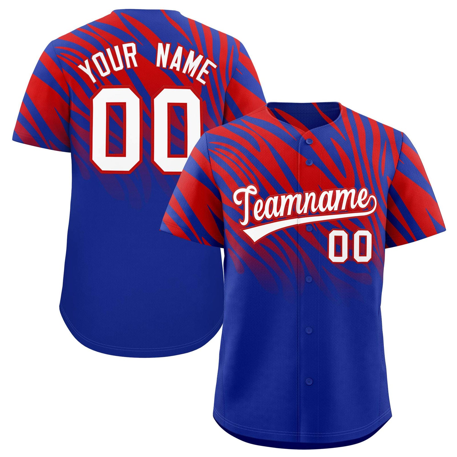 Custom Red Royal Tiger Stripe Gradient Animal Print Personalized Team Shirt Baseball Jersey