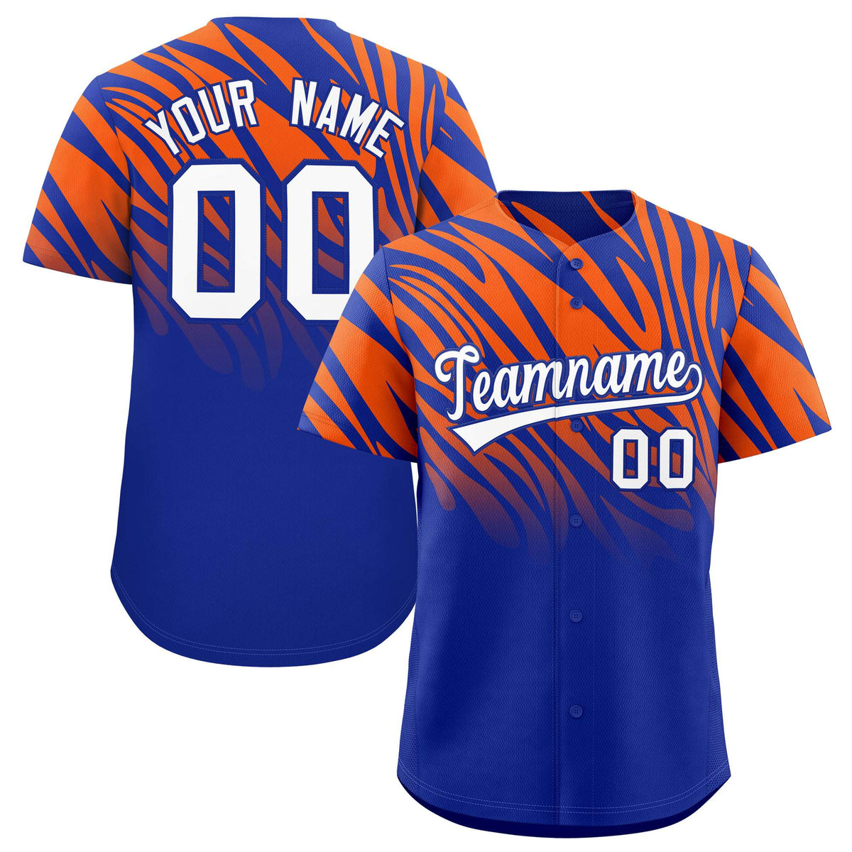 Custom Royal Orange Tiger Stripe Gradient Animal Print Personalized Team Shirt Baseball Jersey