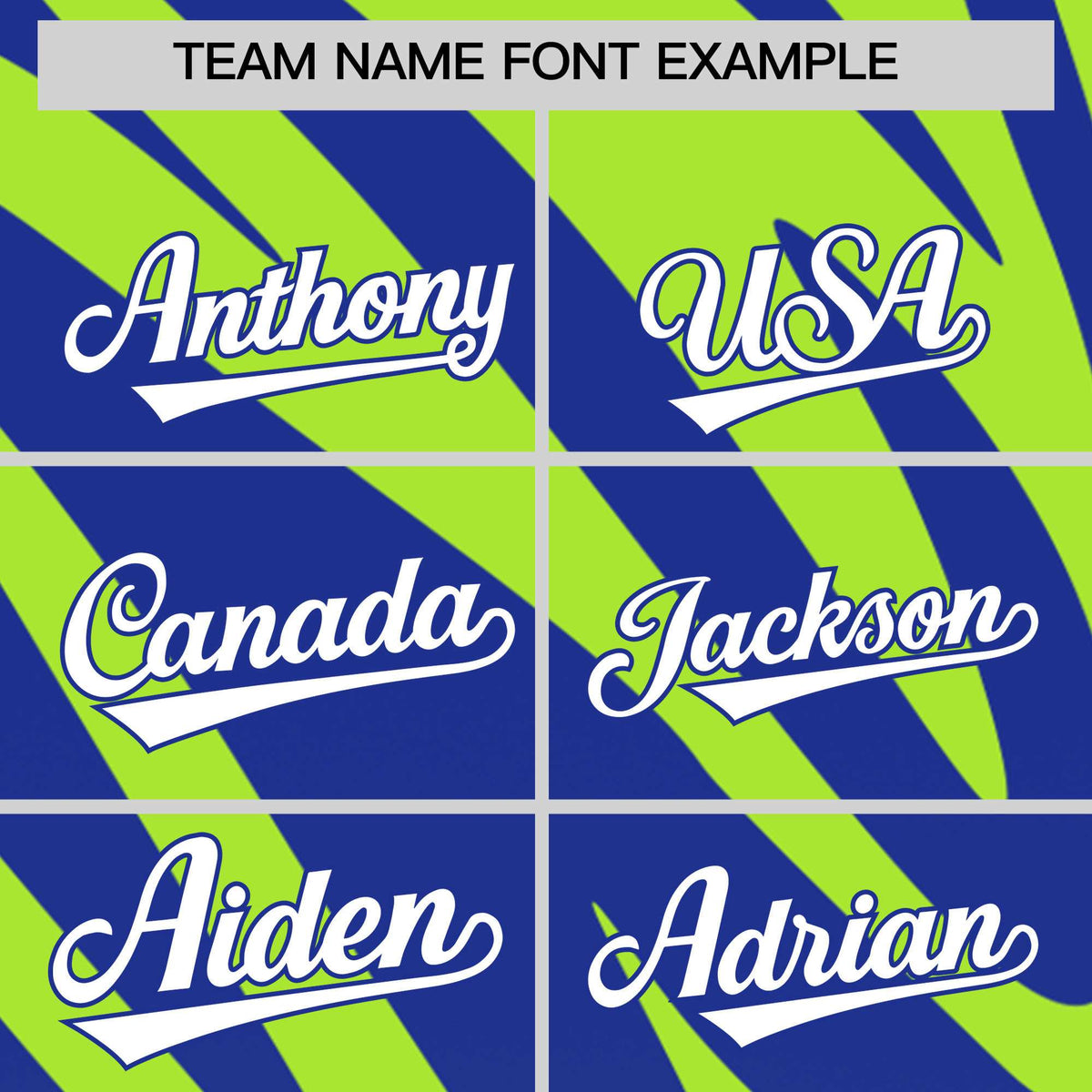 Custom Neon Green Royal Tiger Stripe Gradient Animal Print Personalized Team Shirt Baseball Jersey