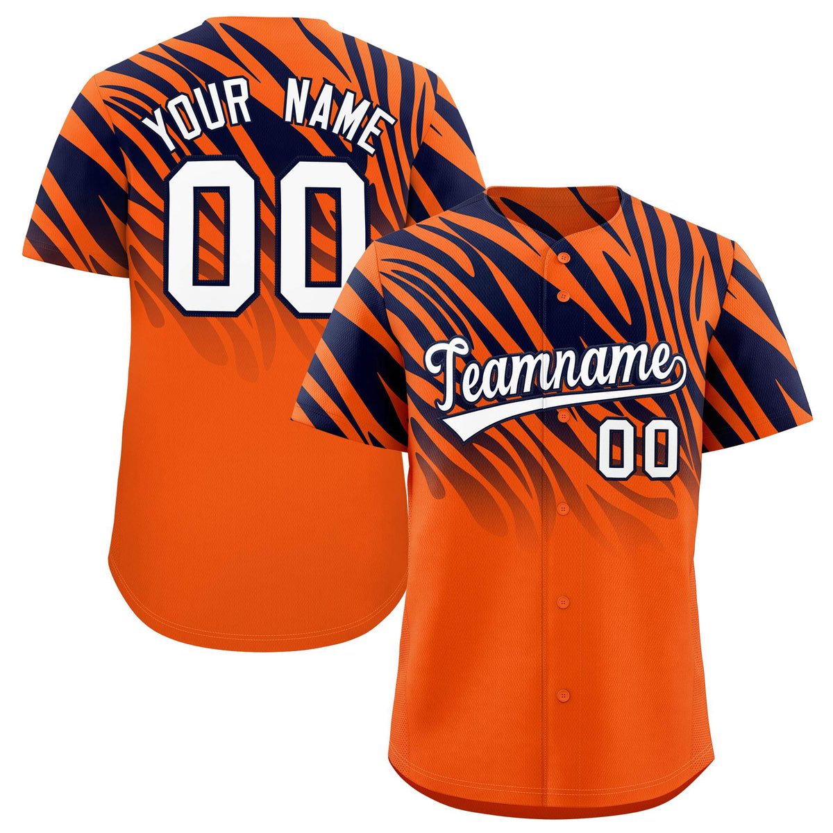 Custom Navy Orange Tiger Stripe Gradient Animal Print Personalized Team Shirt Baseball Jersey