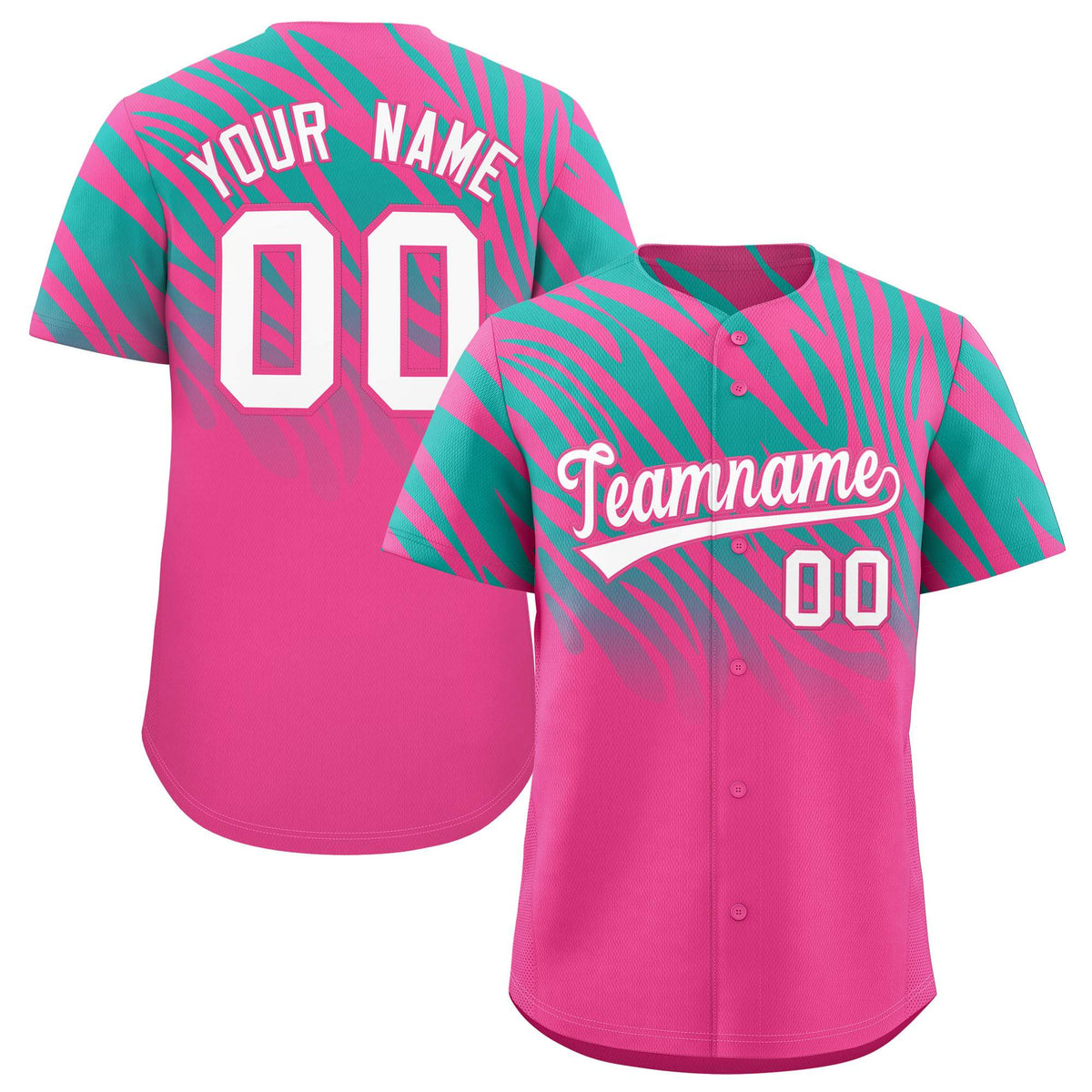 Custom Pink Aqua Tiger Stripe Gradient Animal Print Personalized Team Shirt Baseball Jersey