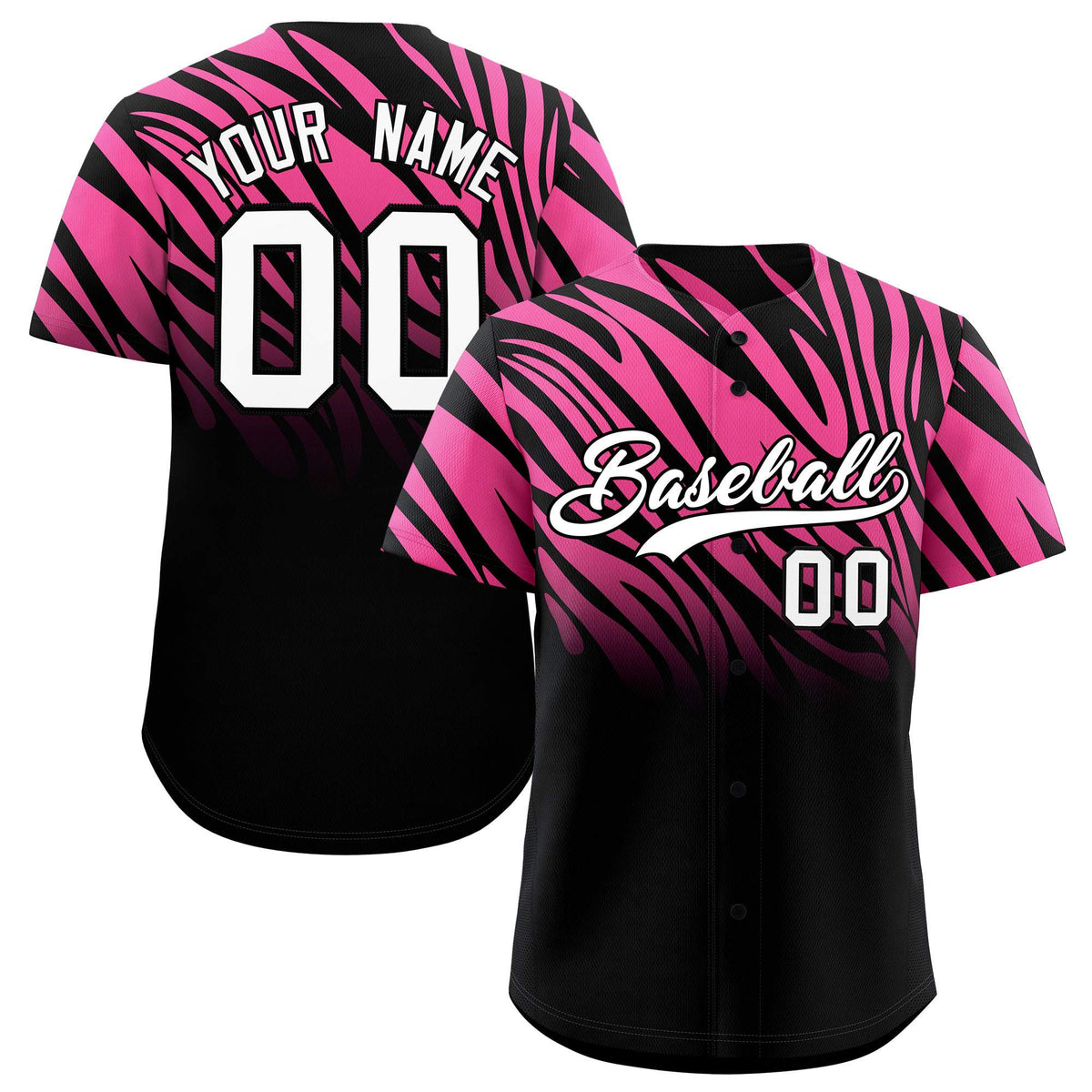 Custom Pink Black Tiger Stripe Gradient Animal Print Personalized Team Shirt Baseball Jersey