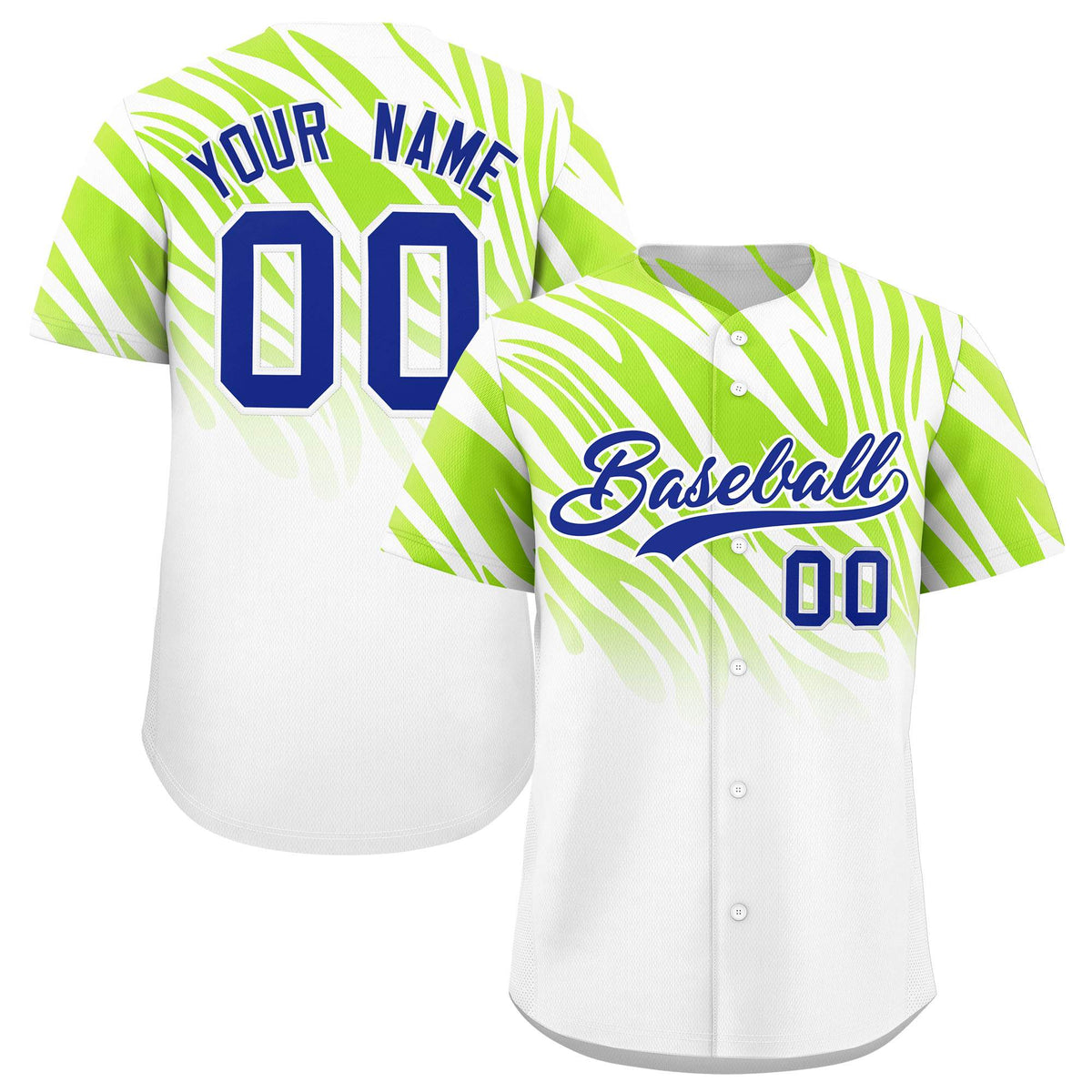 Custom Neon Green White Tiger Stripe Gradient Animal Print Personalized Team Shirt Baseball Jersey