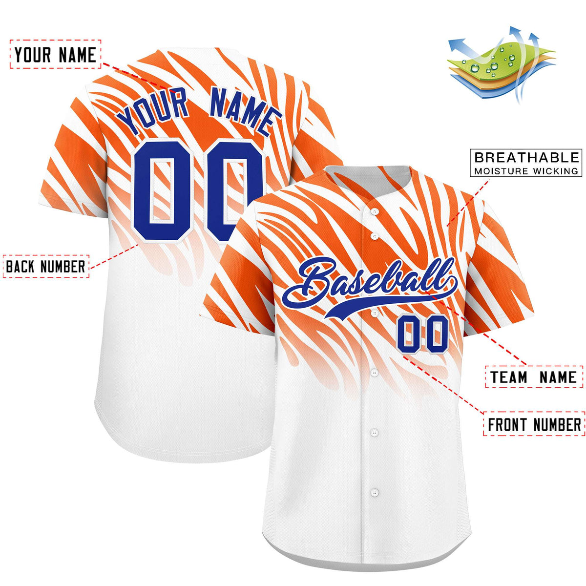 Custom Orange White Tiger Stripe Gradient Animal Print Personalized Team Shirt Baseball Jersey