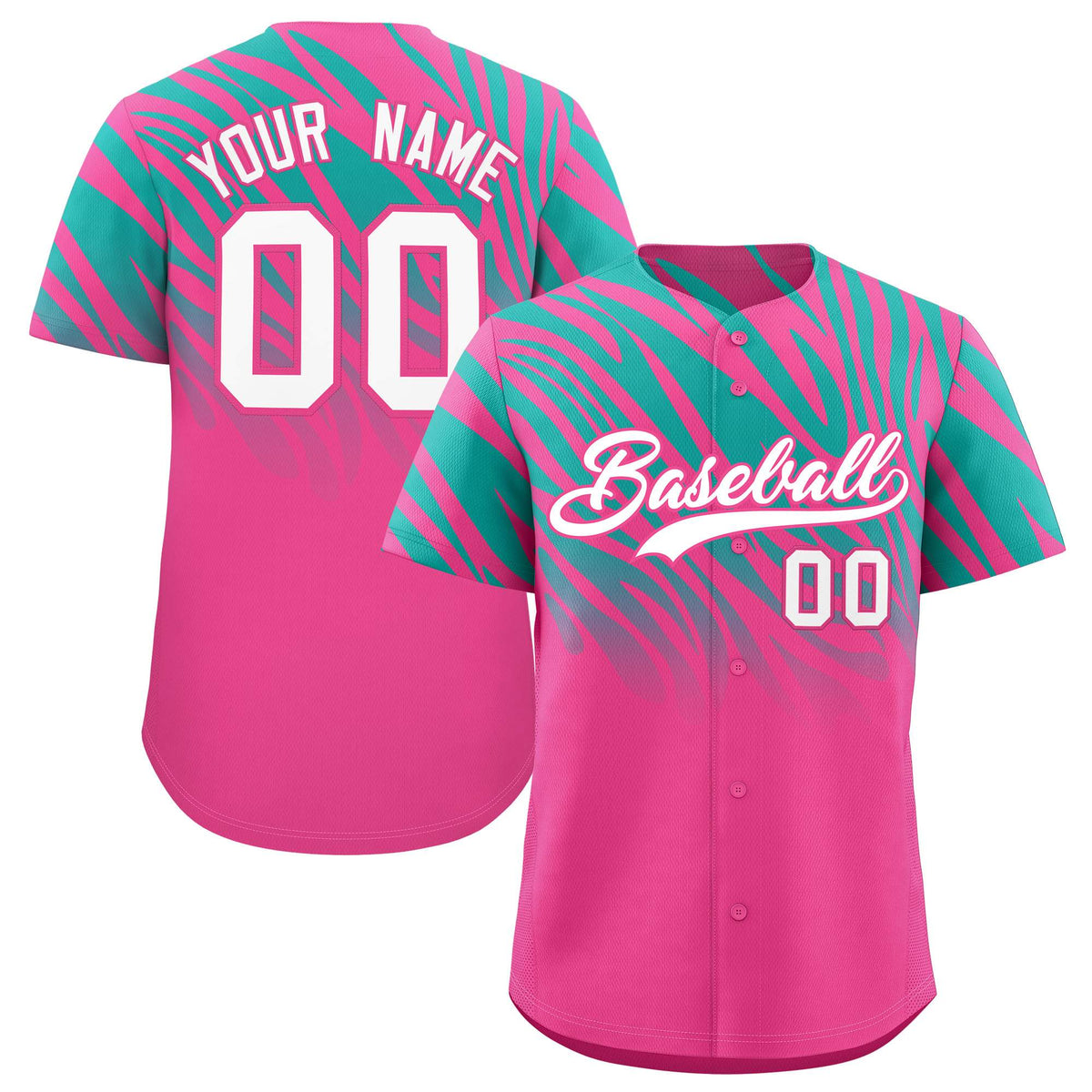 Custom Pink Aqua Tiger Stripe Gradient Animal Print Personalized Team Shirt Baseball Jersey