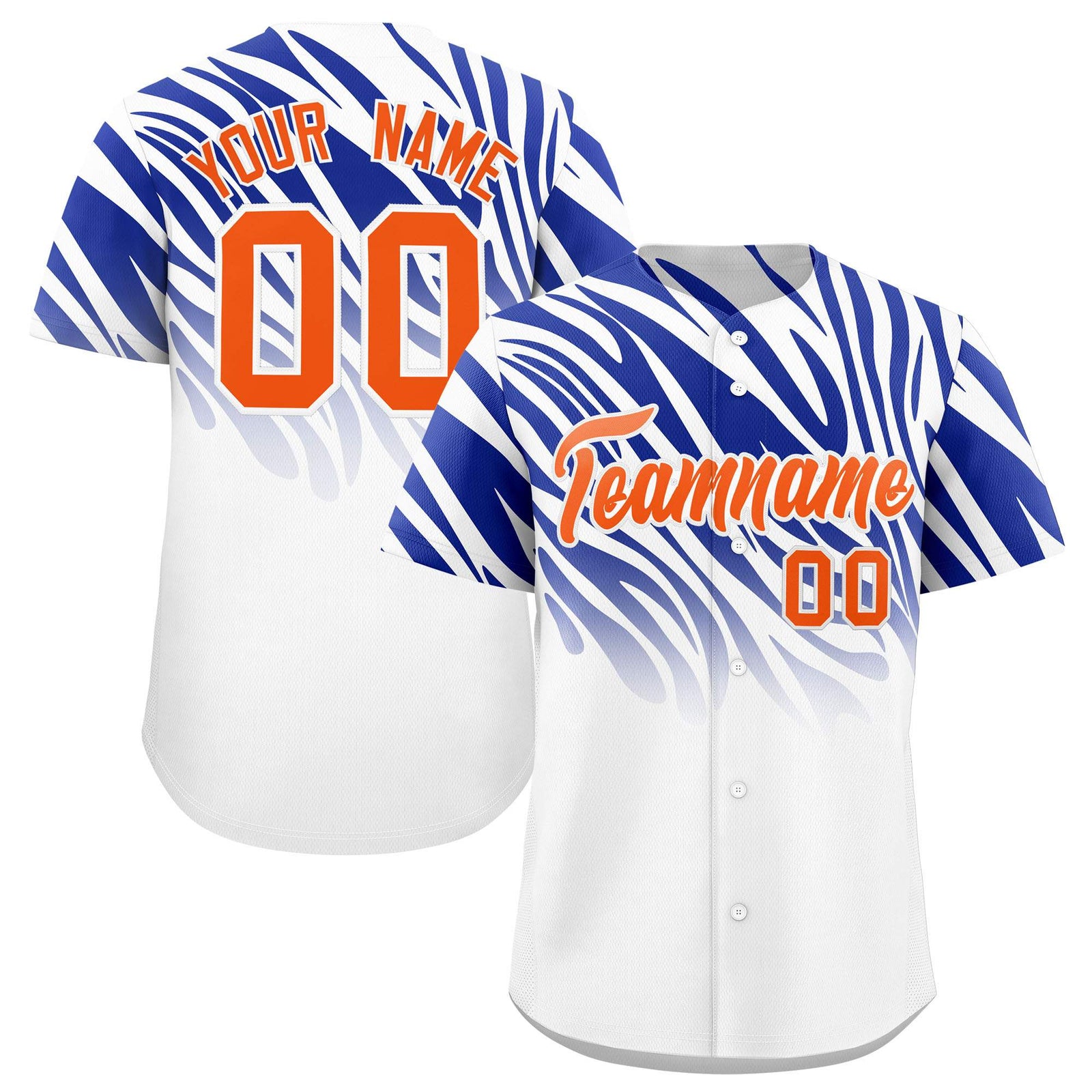Custom Royal White Tiger Stripe Gradient Animal Print Personalized Team Shirt Baseball Jersey