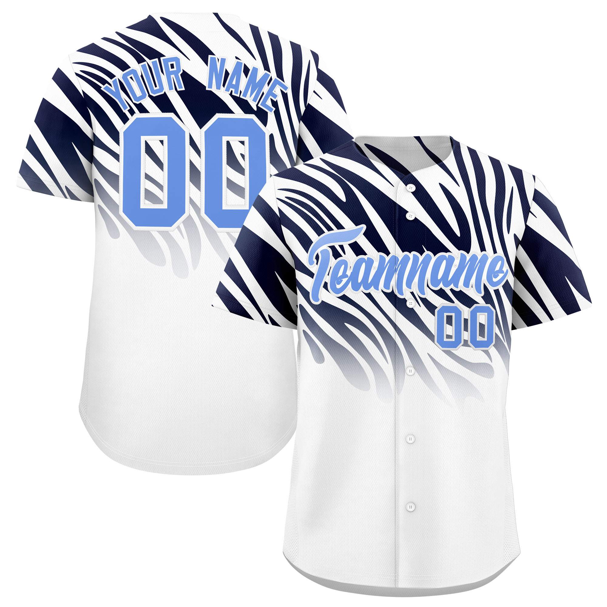 Custom Navy White Tiger Stripe Gradient Animal Print Personalized Team Shirt Baseball Jersey
