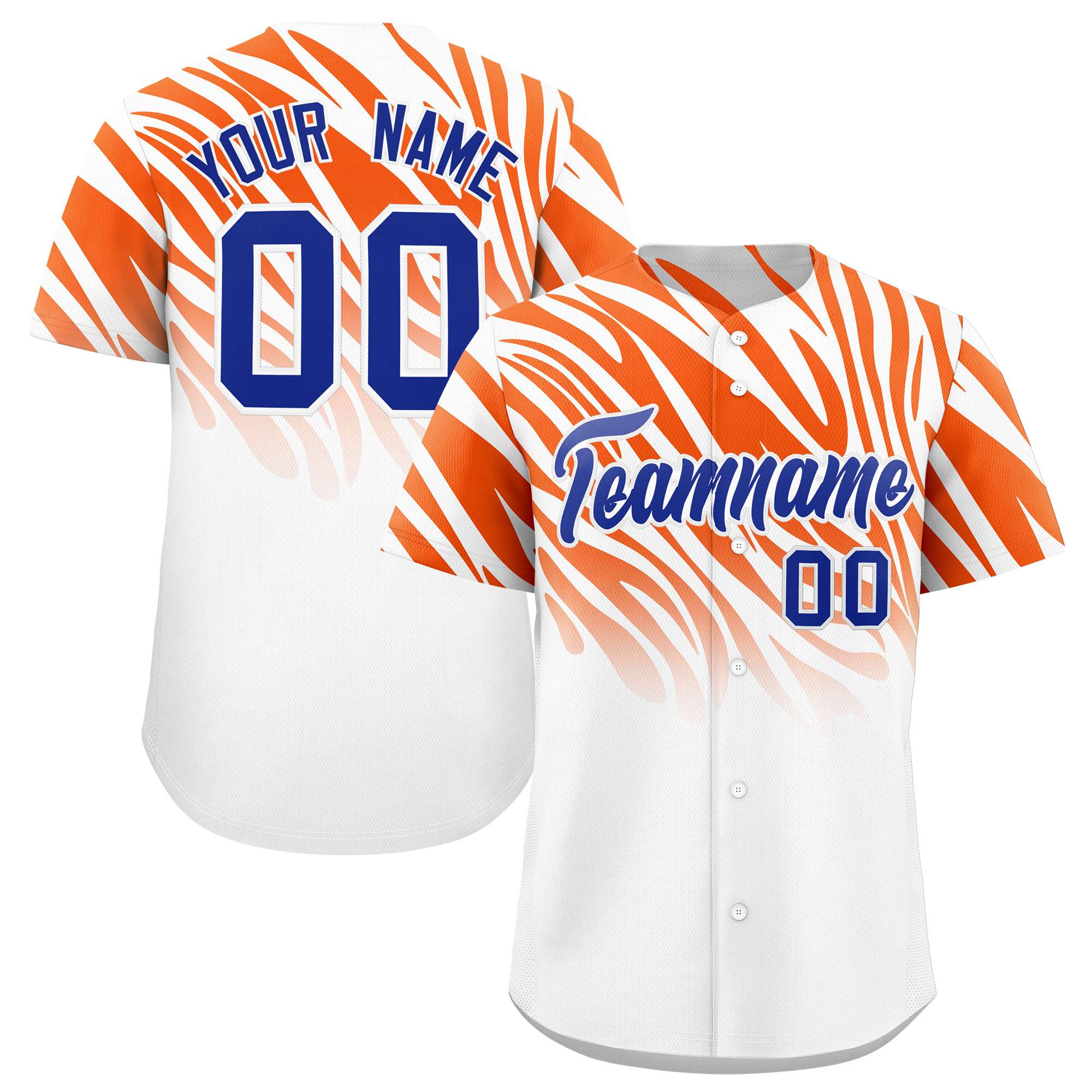 Custom Orange White Tiger Stripe Gradient Animal Print Personalized Team Shirt Baseball Jersey