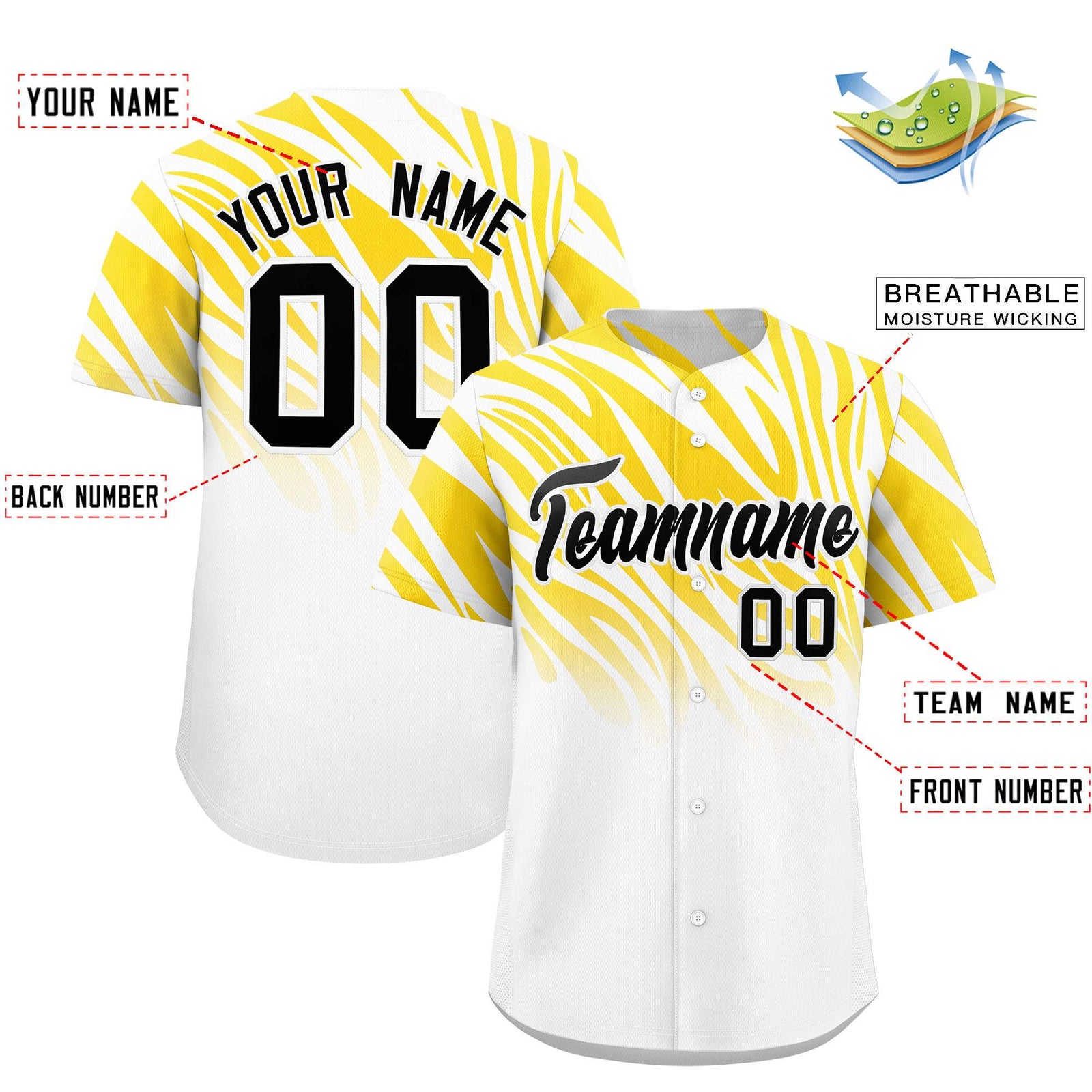 Custom Gold White Tiger Stripe Gradient Animal Print Personalized Team Shirt Baseball Jersey