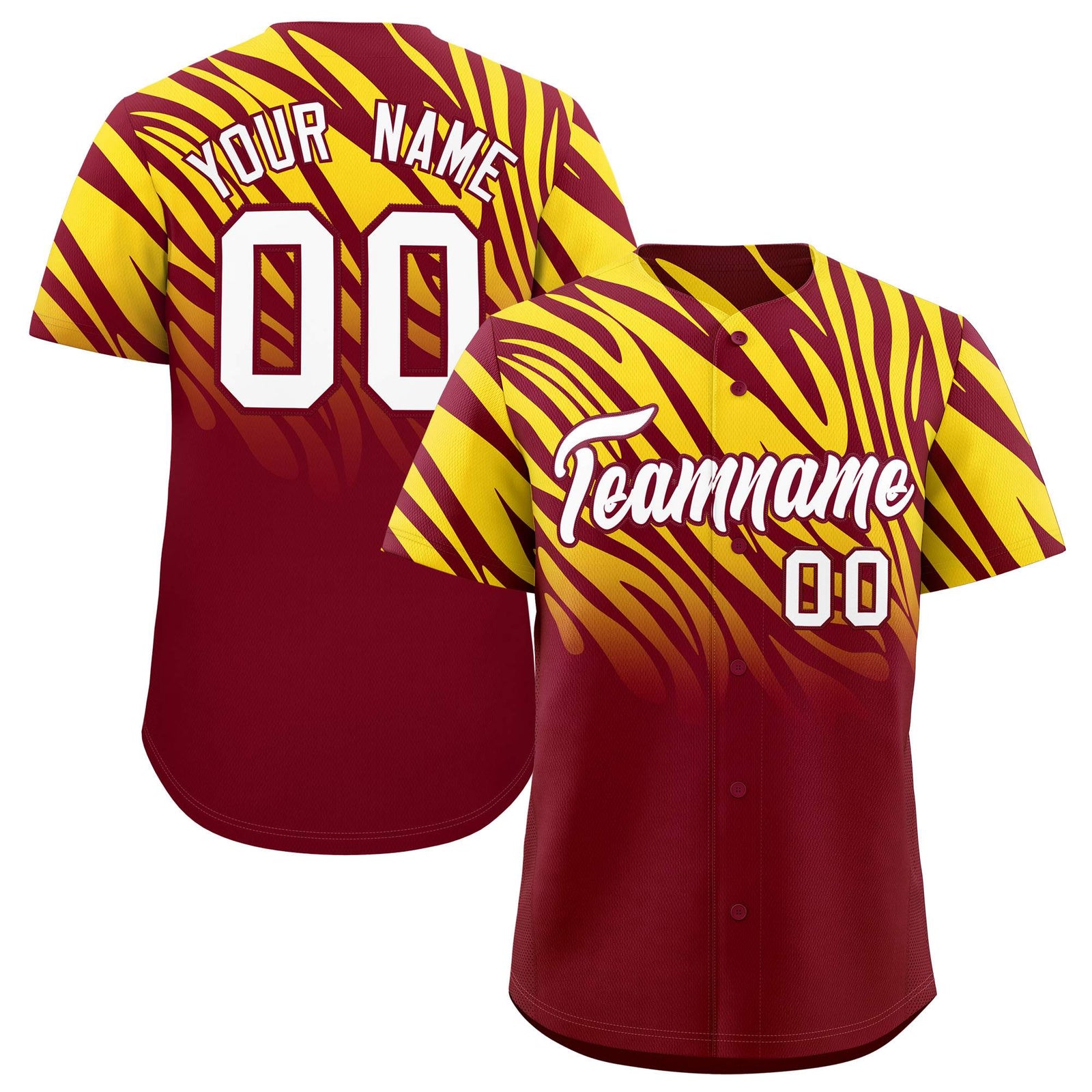 Custom Crimson Gold Tiger Stripe Gradient Animal Print Personalized Team Shirt Baseball Jersey