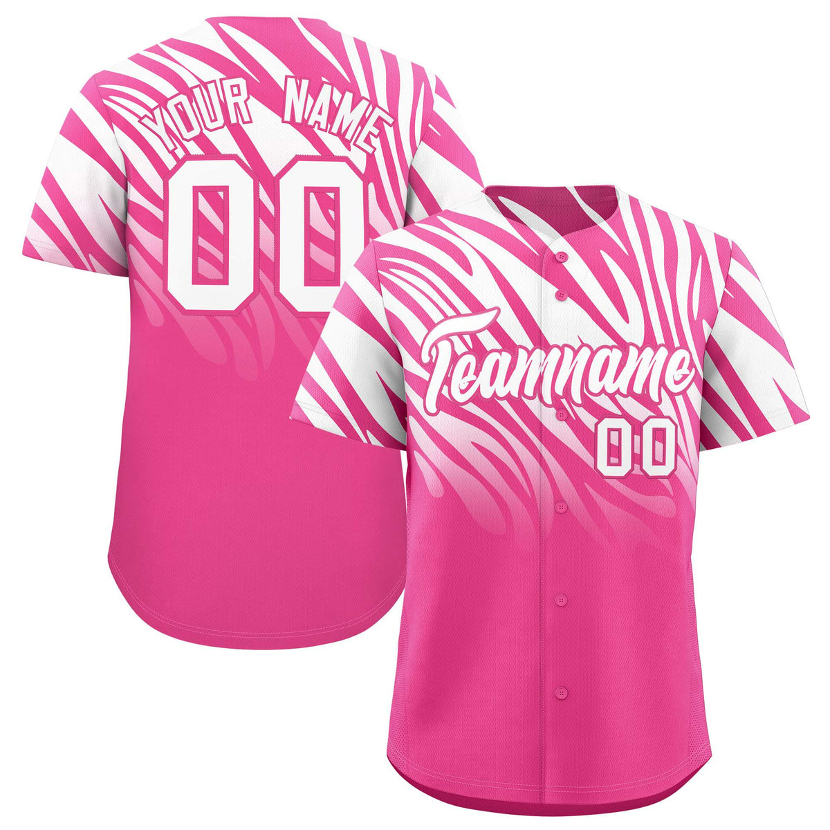 Custom Pink White Tiger Stripe Gradient Animal Print Personalized Team Shirt Baseball Jersey