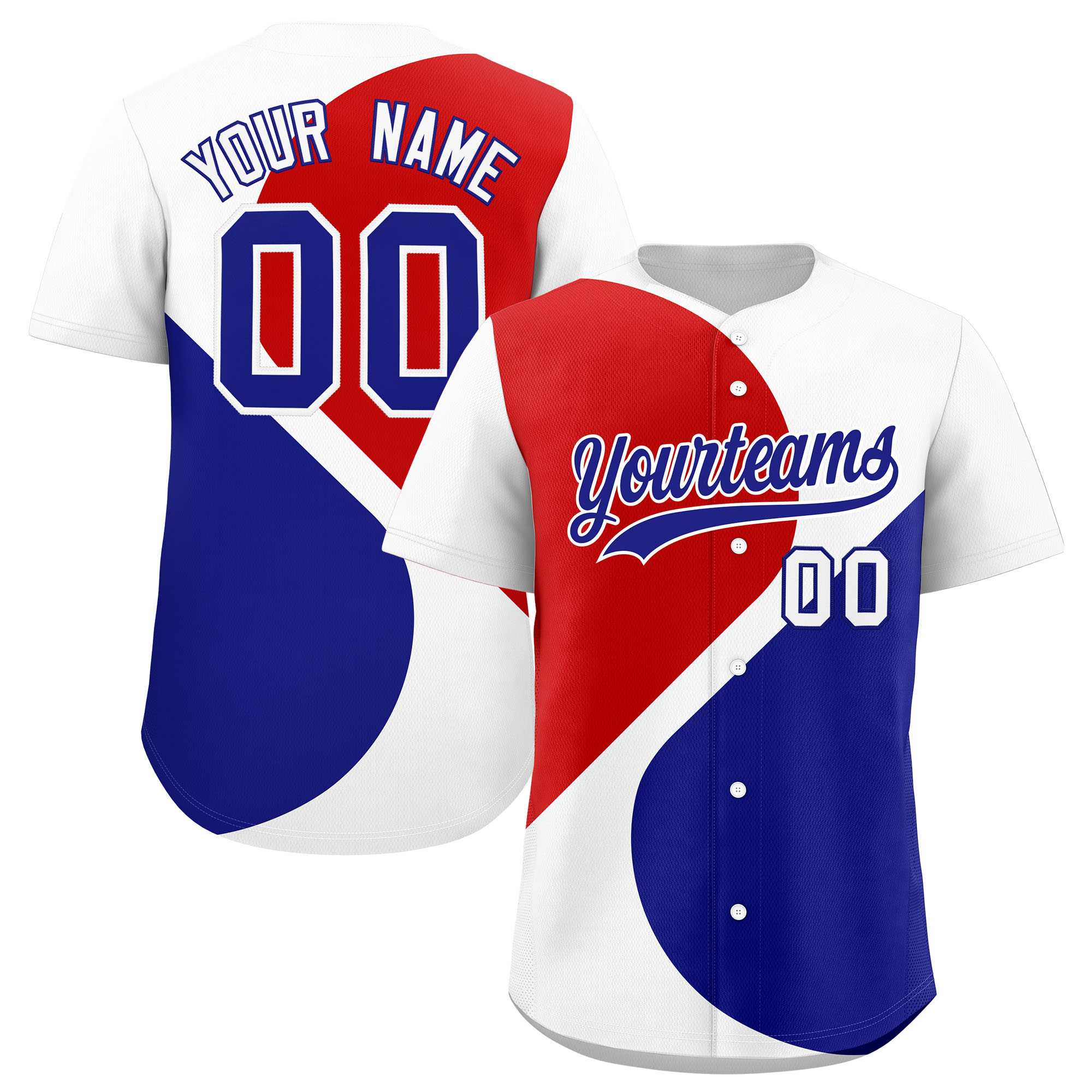 Custom White Red-Royal Color Block Personalized Half Heart Pattern Authentic Baseball Jersey